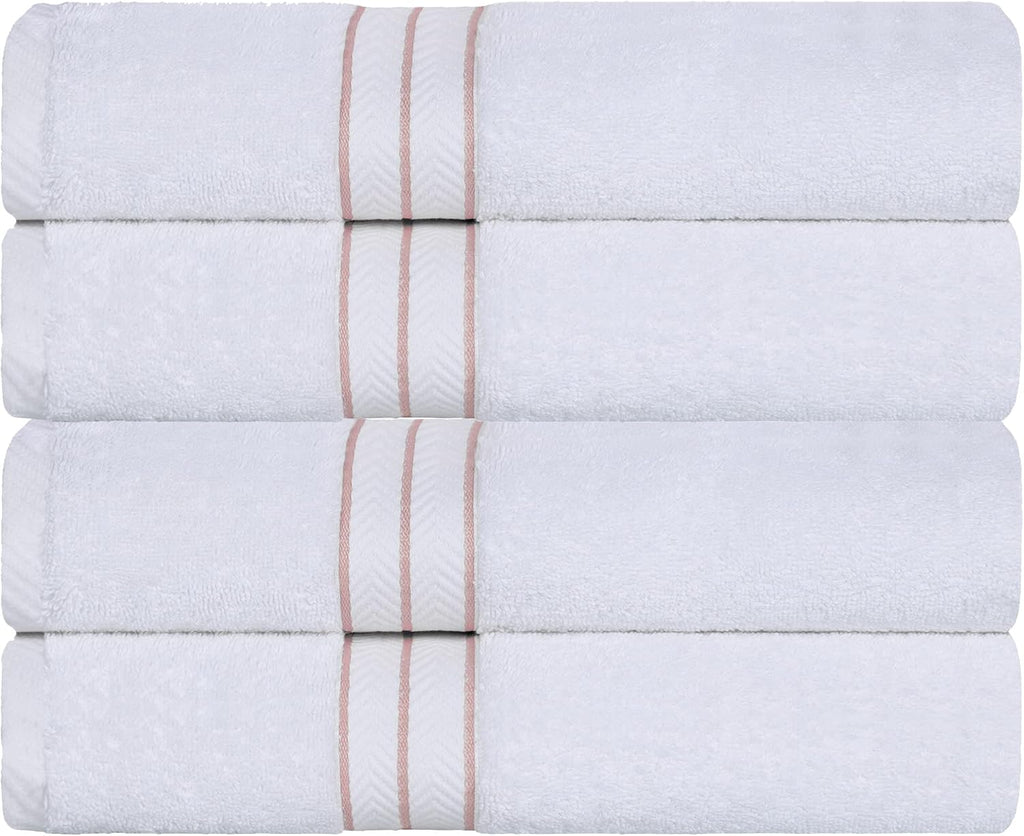 Superior Hotel Turkish Cotton 4 Piece Bath Towel Set, Ultra Plush Spa Quality Heavyweight Essentials for Bathroom, Thick Absorbent and Soft, Dobby Border, Includes 4 Large Bath Towels, Tea Rose