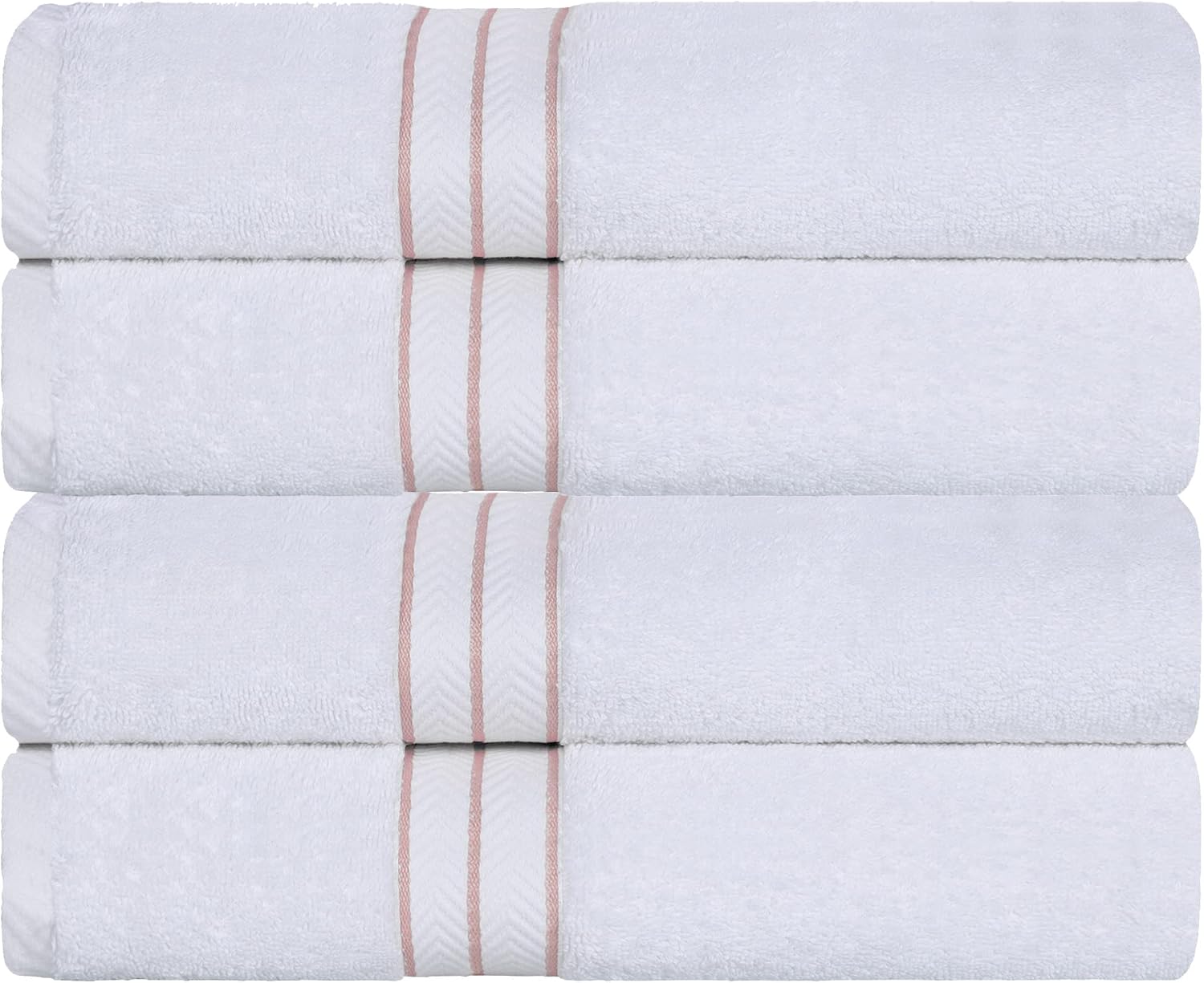Superior Hotel Turkish Cotton 4 Piece Bath Towel Set, Ultra Plush Spa Quality Heavyweight Essentials for Bathroom, Thick Absorbent and Soft, Dobby Border, Includes 4 Large Bath Towels, Tea Rose