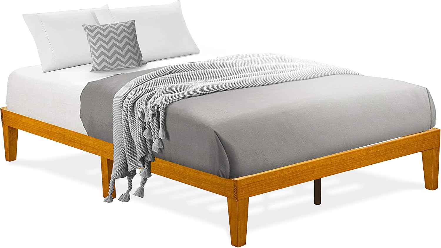 East West Furniture DNP-23-F Full Size Platform Bed Frame with 4 Solid Wood Legs and 2 Extra Center Legs - Oak Finish