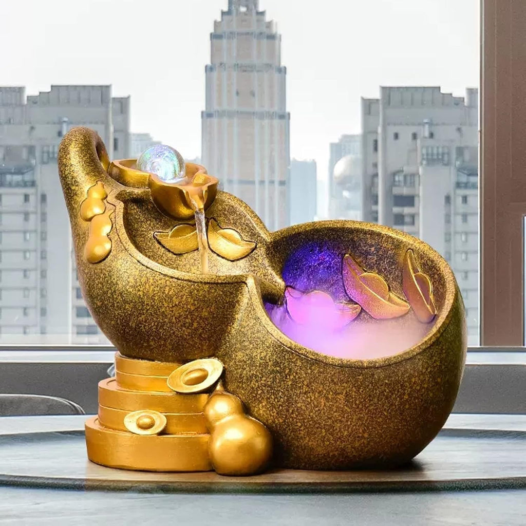 Tabletop Fountains Indoor Water Fountain Resin Table Fountain Gold Gourd Mini Waterfall Fountain Table Fountain with Rolling Ball Indoor Tabletop Water Fountain