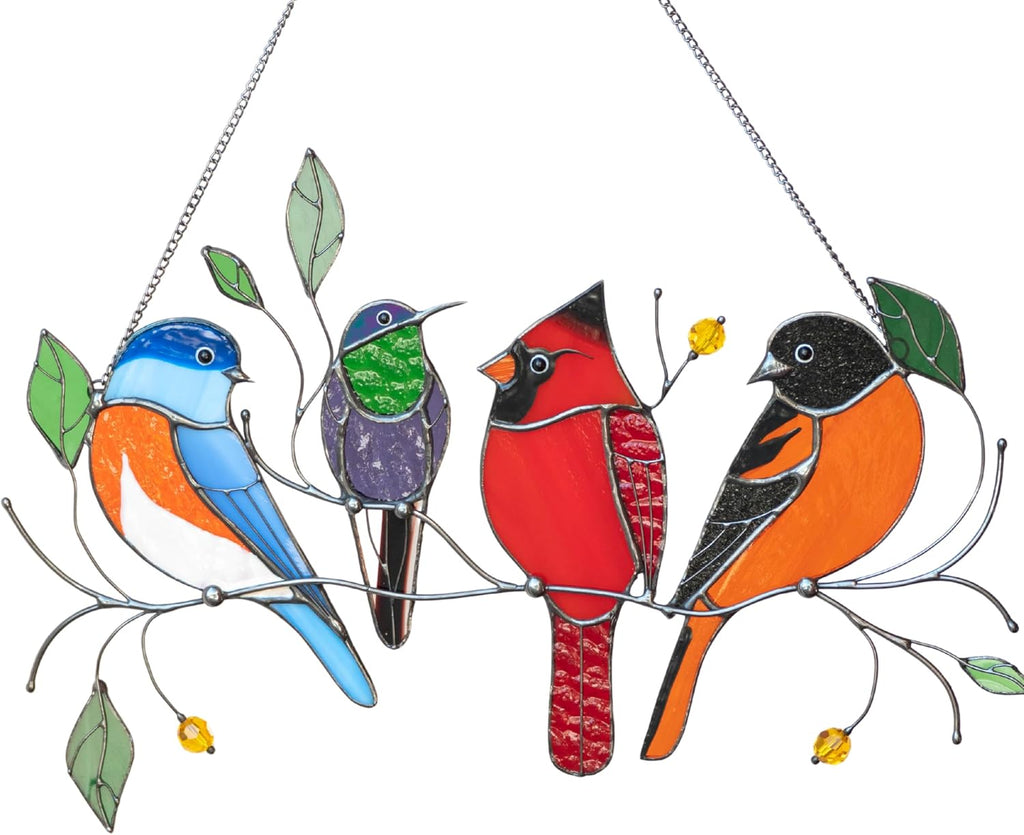 Birds Stained Glass Window Hangings Stained Glass Cardinal Suncatcher Hummingbird Gift Bluebird Art