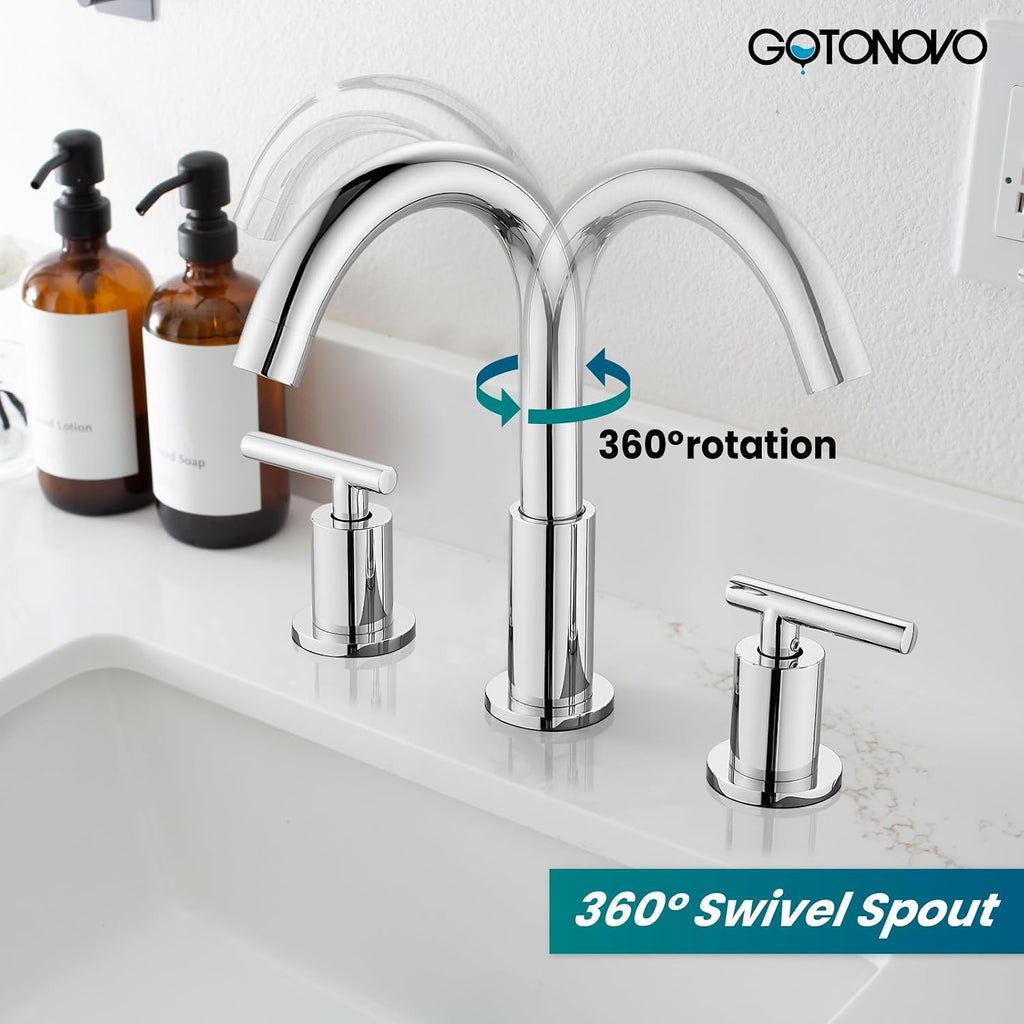 gotonovo 3 Hole 2 Handles Lavatory Basin Bathroom Sink Faucet with Pop Up Drain with Single-Handle Shower Faucet Set Shower Kit with Valve Shower Head and Handle Set Shower Trim Kit