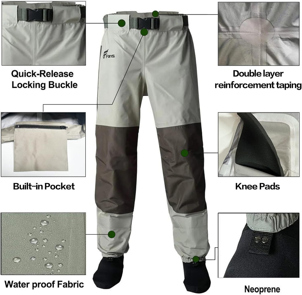 8 Fans Mens Womens Waist Waders,3-Ply Durable Breathable Waterproof Stockingfoot Insulated Wading Pants for Fishing Kayaking