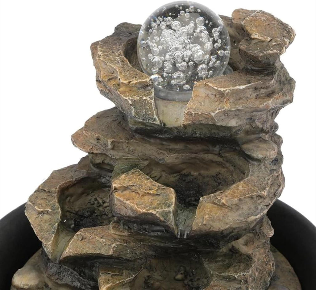 Tabletop Fountains Desktop Fountain 4 Layers Resin Rock Waterfall Tabletop Fountain with Led Light Office Desk Lucky Decoration Water Fountains Zen Meditation Indoor Wate