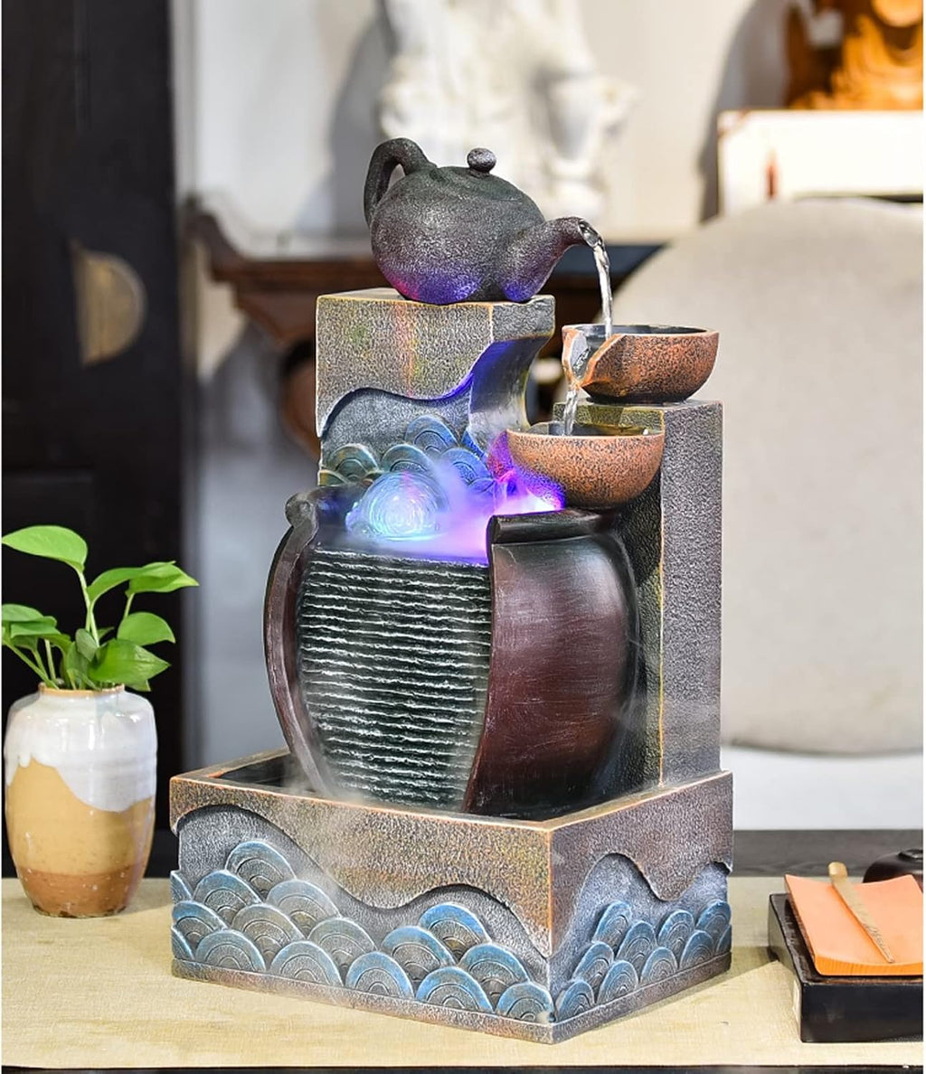 HIHELO Desktop Fountain Tabletop Fountain Resin Waterfall Tabletop Fountain Decoration Indoor Meditation Waterfall with Submersible Pump Water Fountain Outdoor