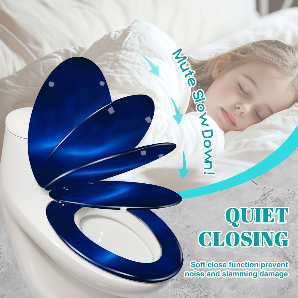 Elongated Toilet Seat Dark royal blue gradient mesh seamless bg overlay noisy texture Silk Resin Toilet Seat Slow Quiet Close Lid with Quick-Release Hinges Cover Bumpers Easy to Clean Install