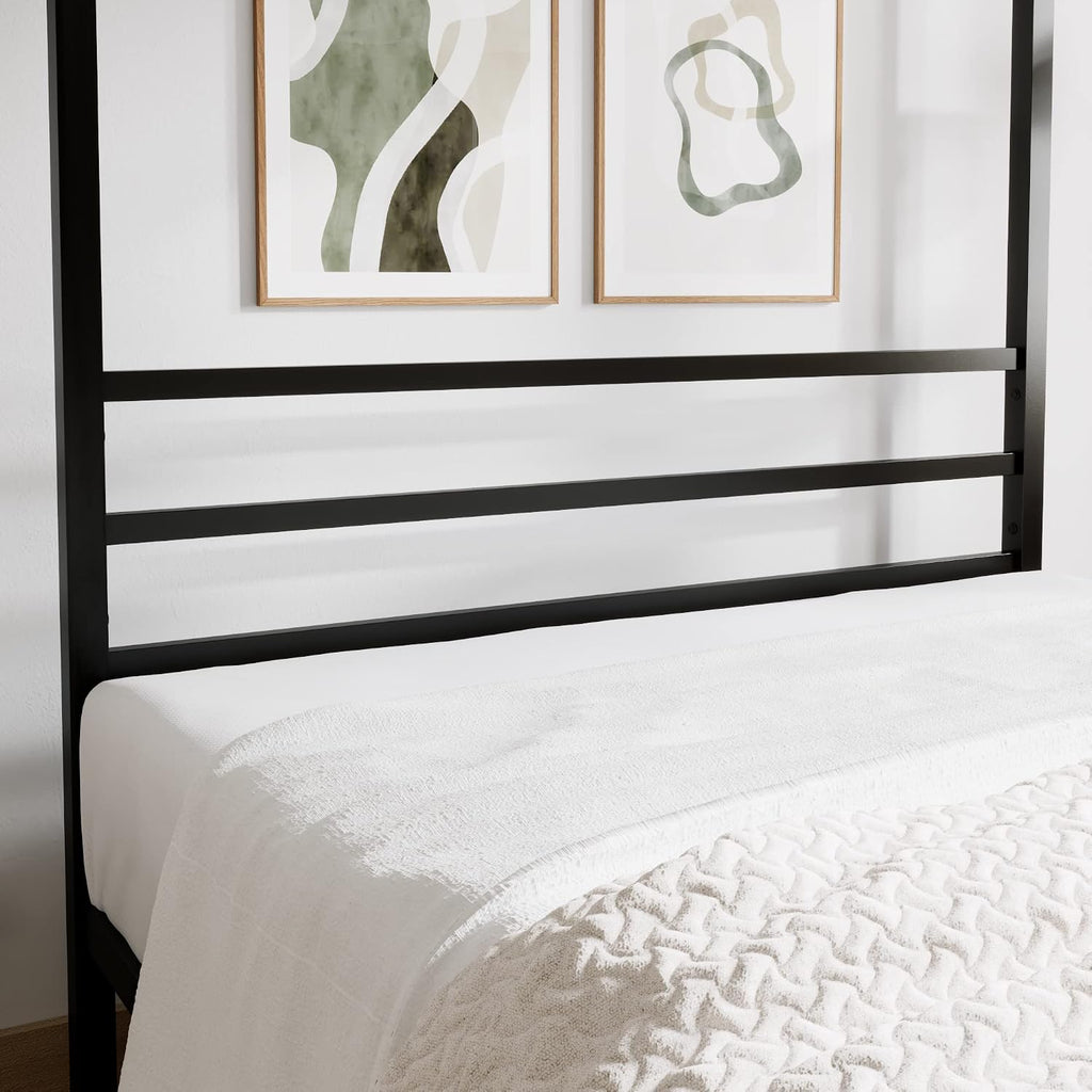ikalido Full Size Metal Canopy Bed Frame, Modern Four-Poster Platform Bed Frame, Mattress Foundation, Under-Bed Storage Space, No Box Spring Needed, Black