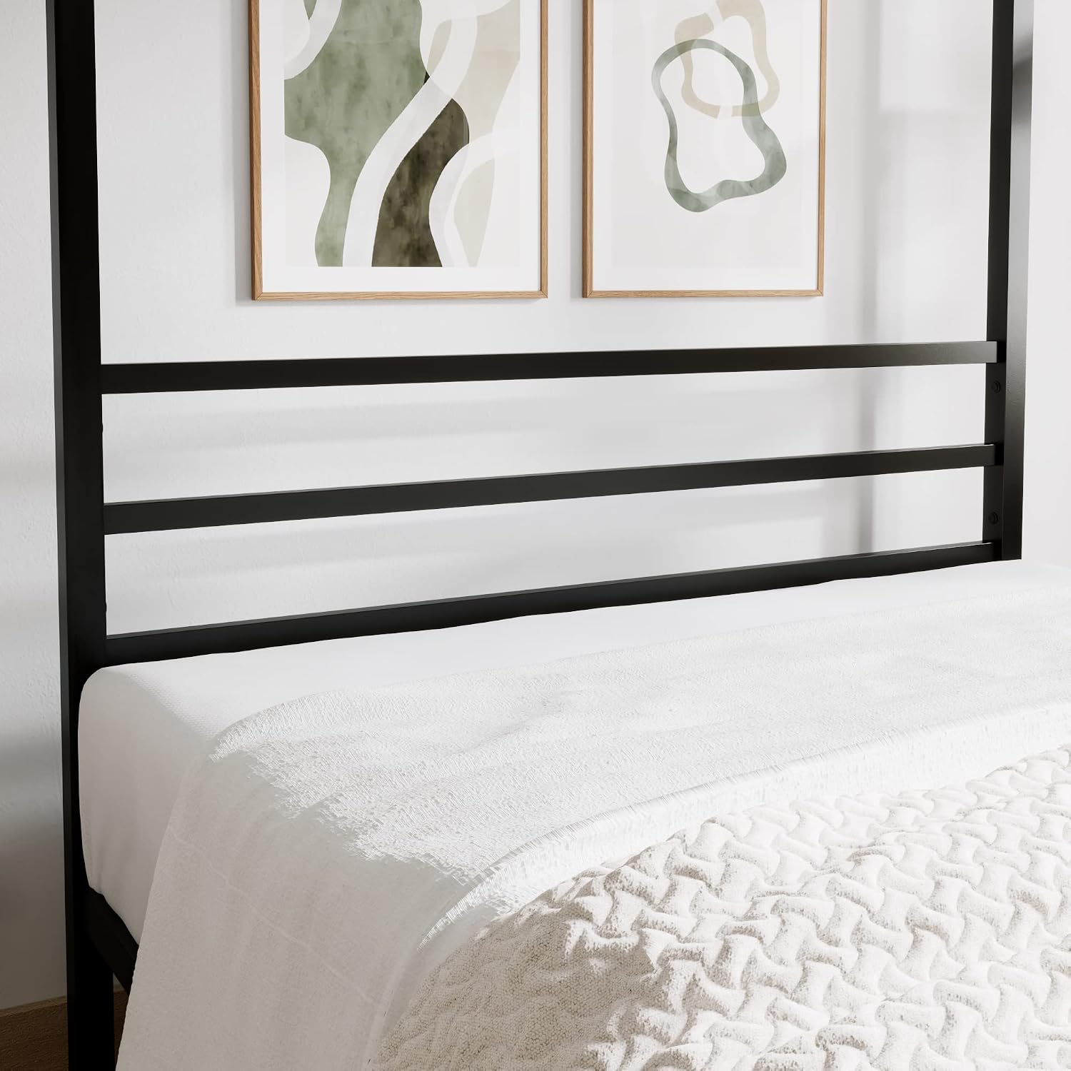 ikalido Full Size Metal Canopy Bed Frame, Modern Four-Poster Platform Bed Frame, Mattress Foundation, Under-Bed Storage Space, No Box Spring Needed, Black