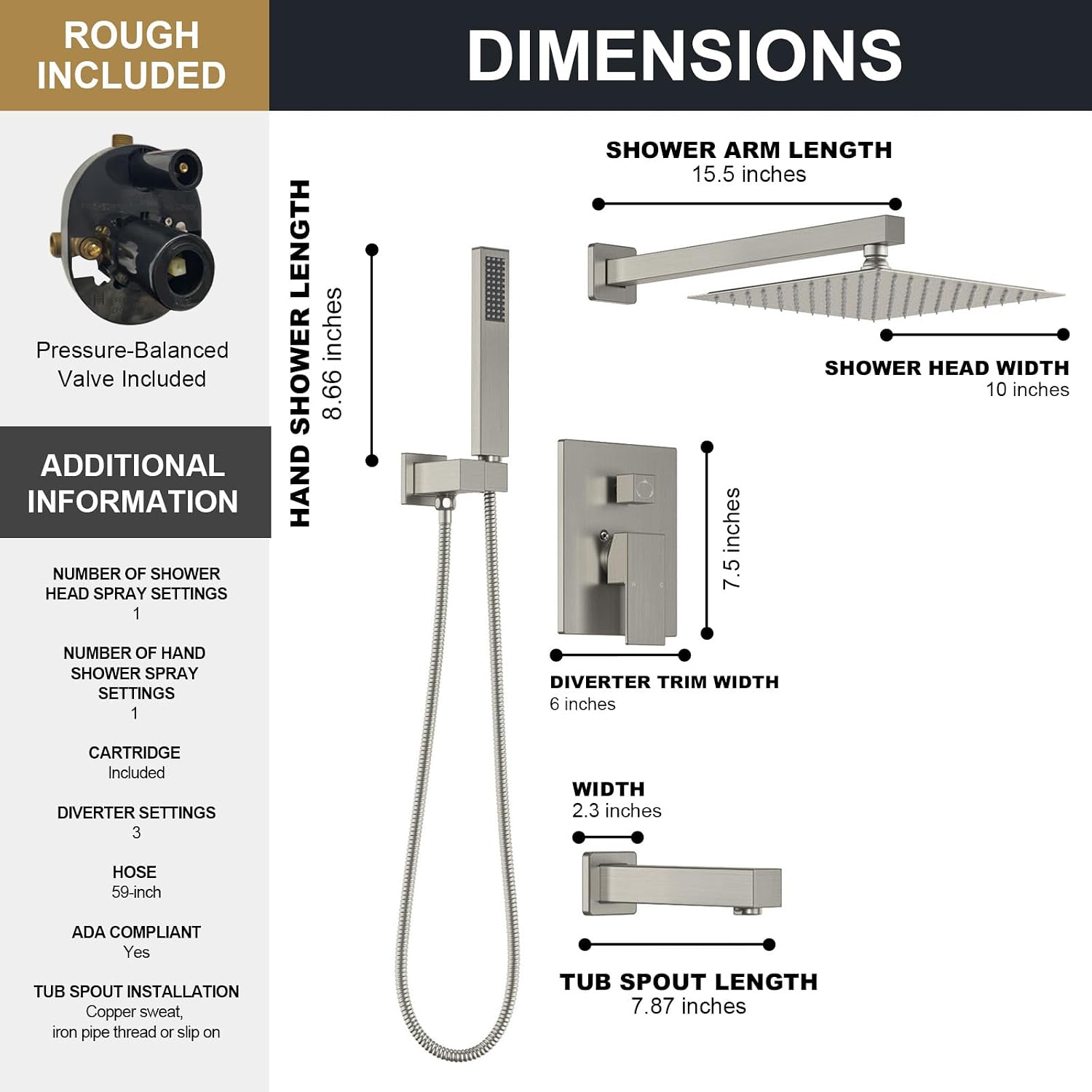 Lava Odoro 3-Setting Shower and Tub Faucet Set and Bathroom Faucet, Brushed Nickel