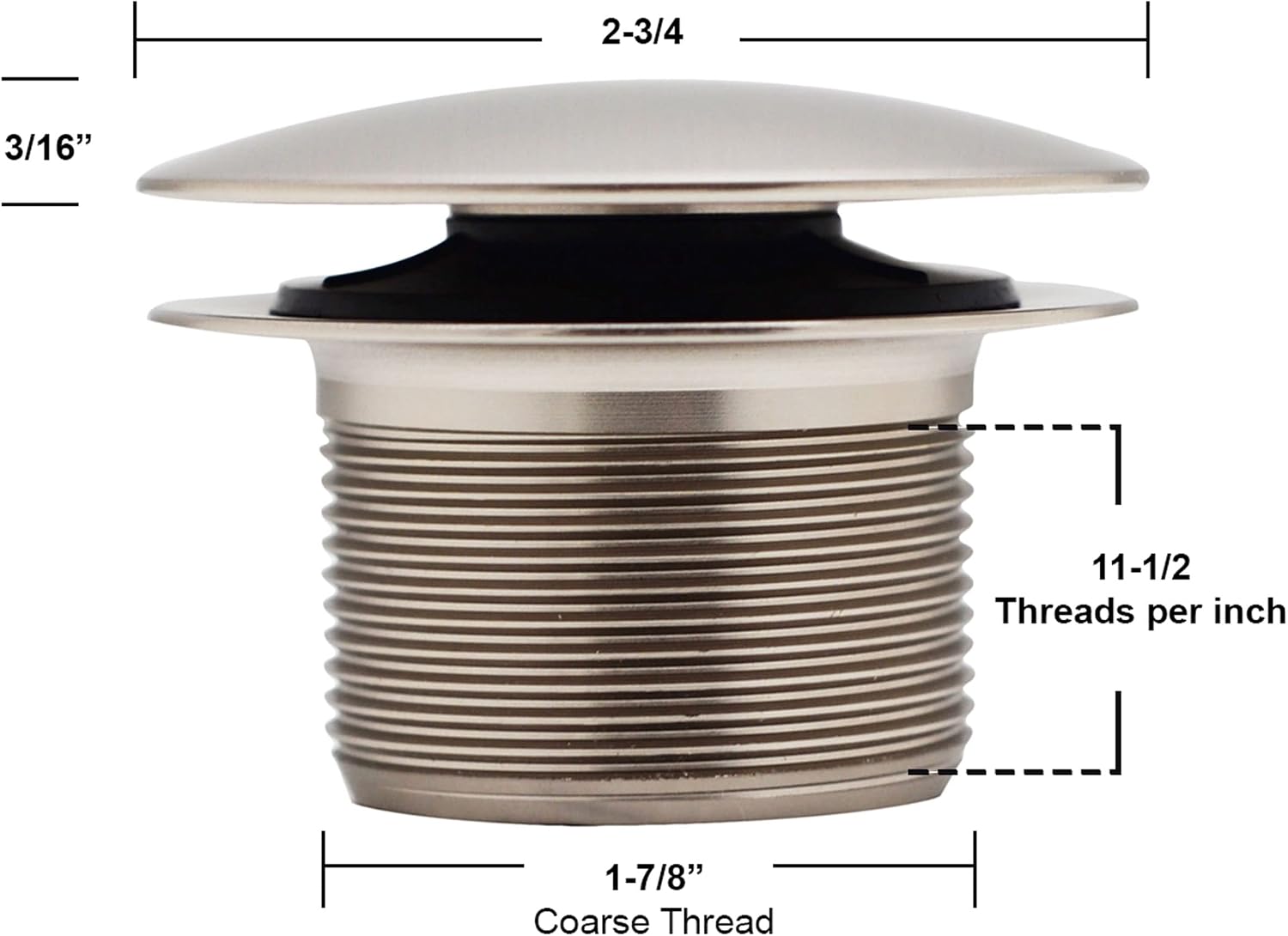 Westbrass D398RK-50-20 1-1/2' NPSM Coarse Thread Mushroom Tip-Toe Bathtub Drain Stopper with Illusionary Overflow Faceplate, Stainless Steel (50-Pack)