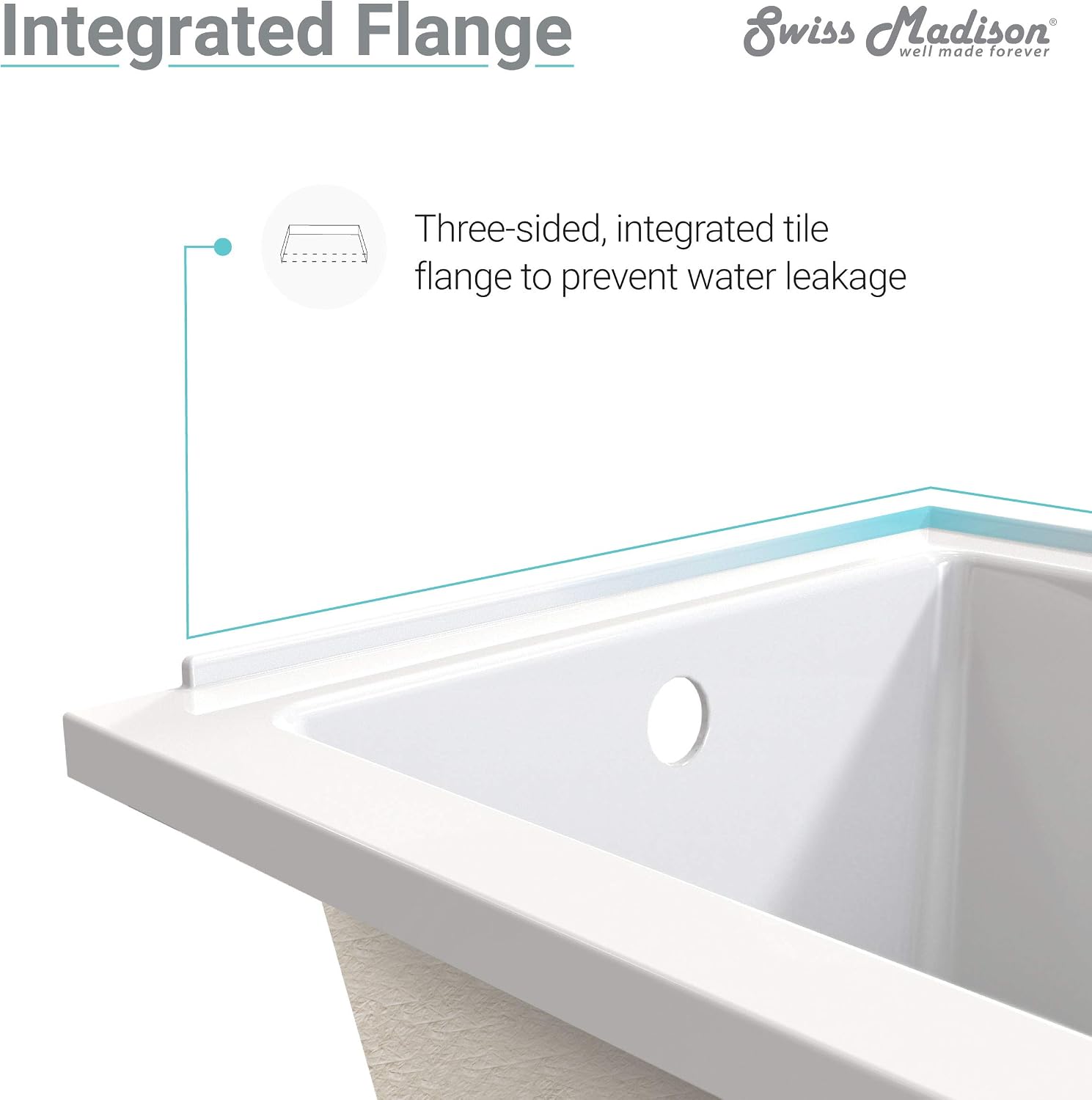 Swiss Madison Voltaire 54' x 30' Acrylic Glossy White, Alcove, Integral Left-Hand Drain, Bathtub