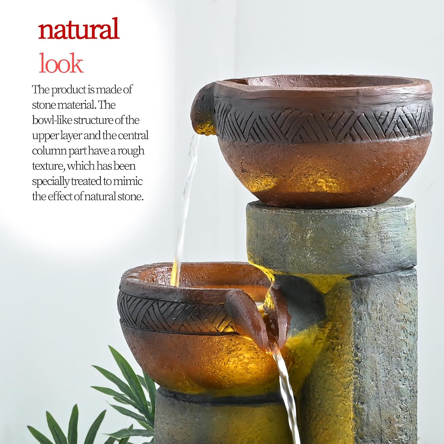 39.7''H 5-Tier Relaxing Outdoor Indoor Garden Water Fountain Decor - for Contemporary Design for Garden, Patio, Deck, Porch, Backyard and Home Art Decor Brown