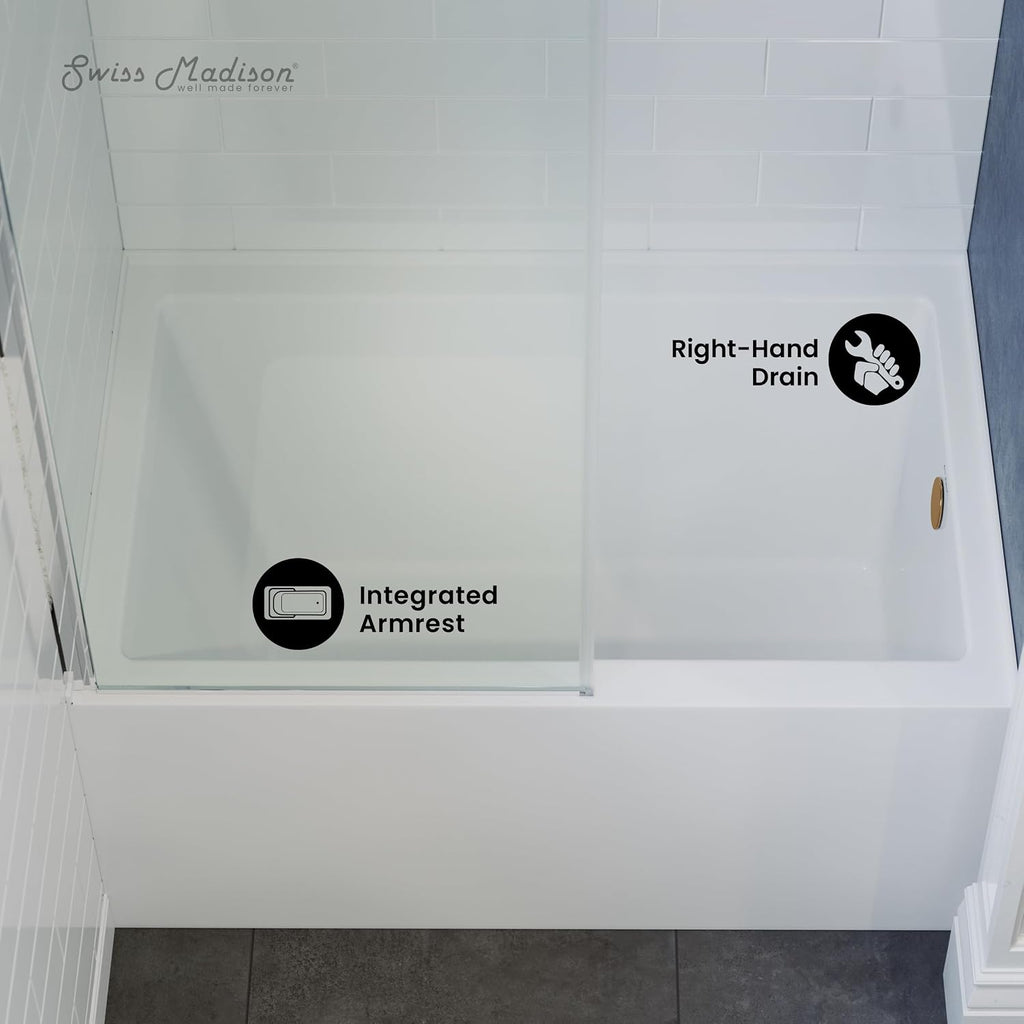 Voltaire 48' x 30' Right-Hand Drain Alcove Integrated Armrest Bathtub with Apron
