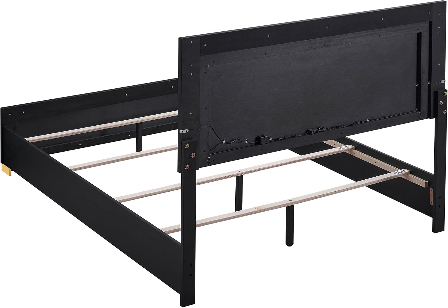 Coaster Home Furnishings Marceline Contemporary 4-Piece Bedroom Set Queen Size LED Panel Bed Frame 51-inch Headboard Black 222831Q-S4