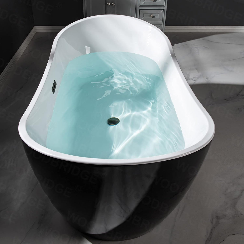 WOODBRIDGE 67' Acrylic Freestanding Bathtub Contemporary Soaking Tub with Matte Black Overflow and Drain,Black,B1815 MB