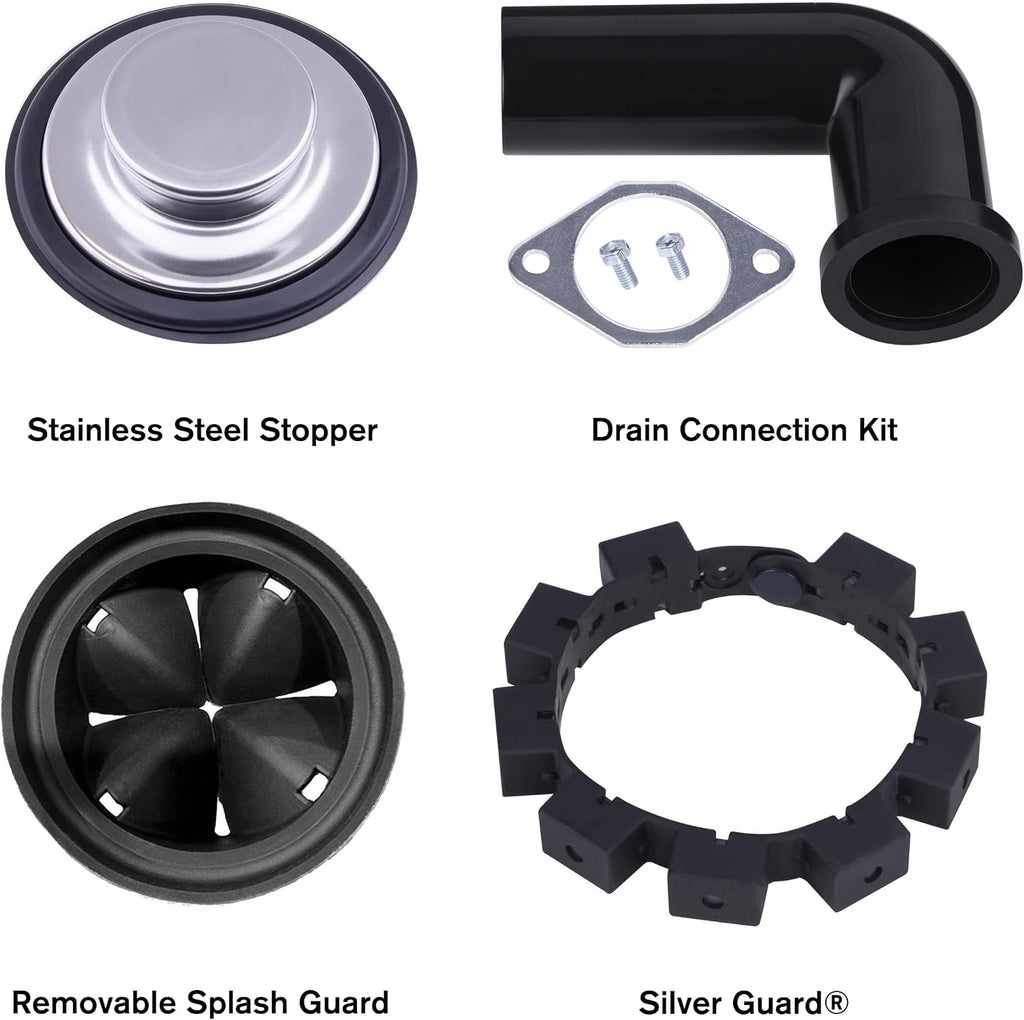 Waste Maid 10-US-WM-458-3B Garbage Disposal Anti-Jam Stainless Steel Food Waste Grinding System, 3/4 HP Deluxe, Black