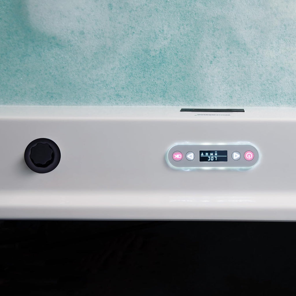 WOODBRIDGE 72' x 35-3/8' Whirlpool and Air Bath Heated Soaking Combination Tub with Adjustable Speed Air Blower and Display Control Panel, Matte Black Finish Trim and Drain Kit, BM500