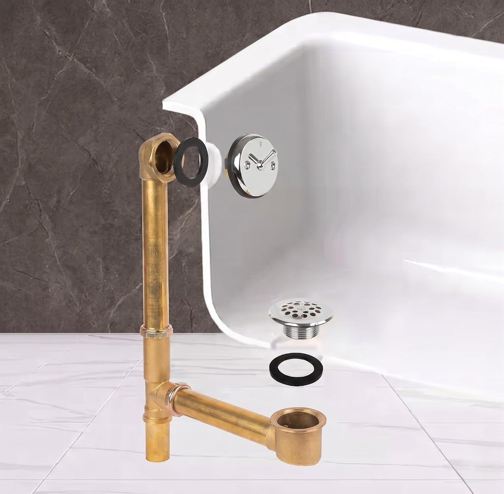 Fine Fixtures Bathtub Shower Drain - 20 Gauge Brass Tubing, Trip Lever Overflow Assembly Tub Drain Kit