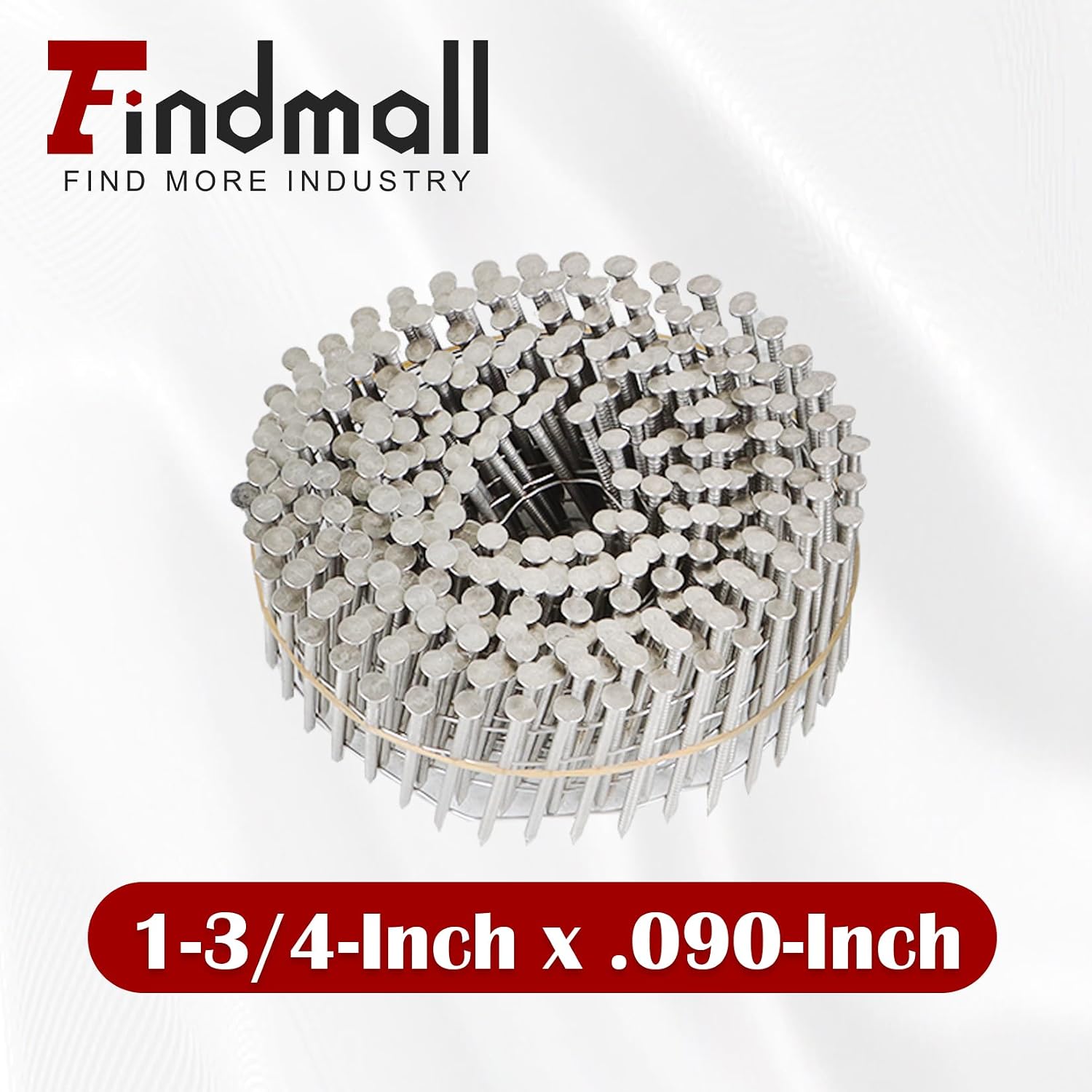 findmall 3600 Count 1-3/4-Inch x .090-Inch Ring Shank 304 Stainless Steel Siding Nails 15-Degree Collated Wire Coil Nails for Wood Siding or Fencing Applications