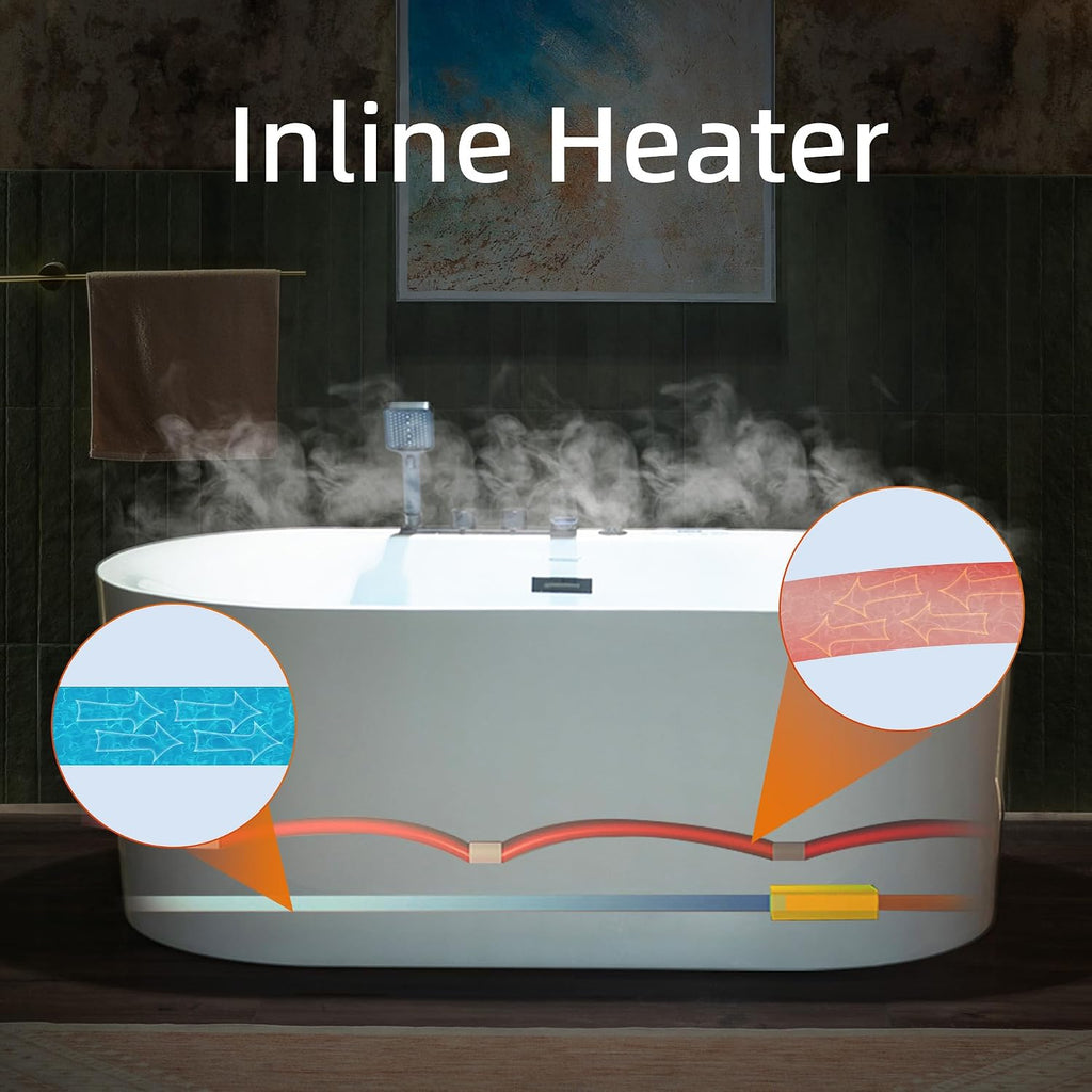 WOODBRIDGE 59' x 31-1/2' Whirlpool and Air Bath Heated Soaking Combination Tub with Adjustable Speed Air Blower, Tub Filler, and LED control panel, Matte Black Finish Trim and Drain Kit, BM100+F0051MB