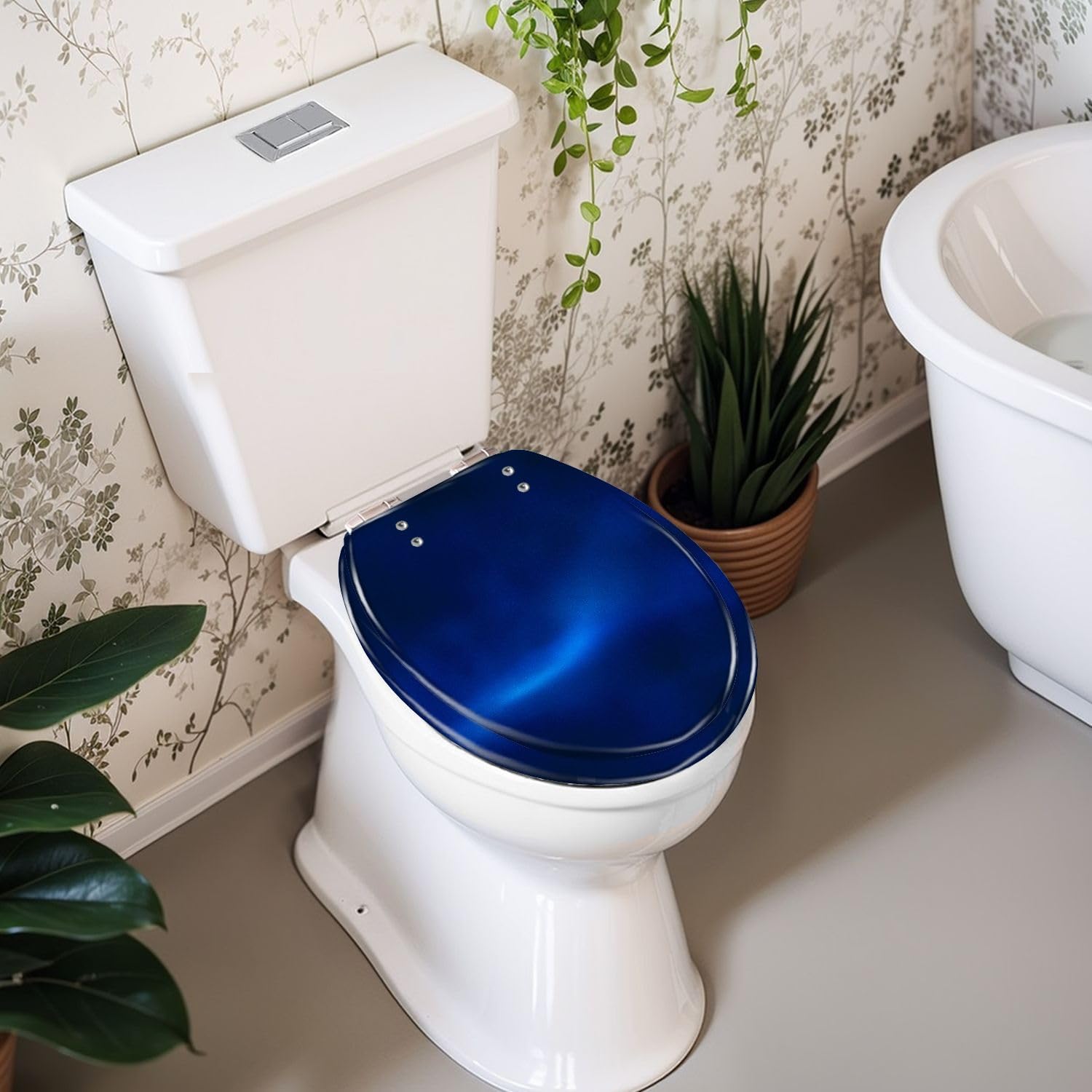 Round Toilet Seat Dark royal blue gradient mesh seamless bg overlay noisy texture Silk Resin Toilet Seat Slow Quiet Close Lid with Quick-Release Hinges Cover Bumpers Easy to Clean Install