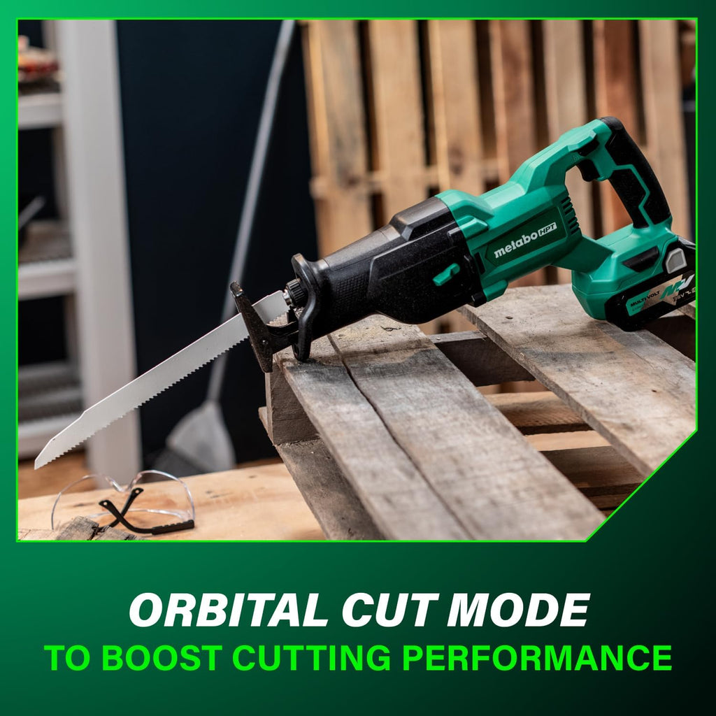 Metabo HPT 18V MultiVolt Cordless Reciprocating Saw, Orbital Cut Mode, 36% Less Vibration, 1-1/8' Stroke Length, 3,000 SPM, LED Light, Tool Body Only, CR18DBQ4