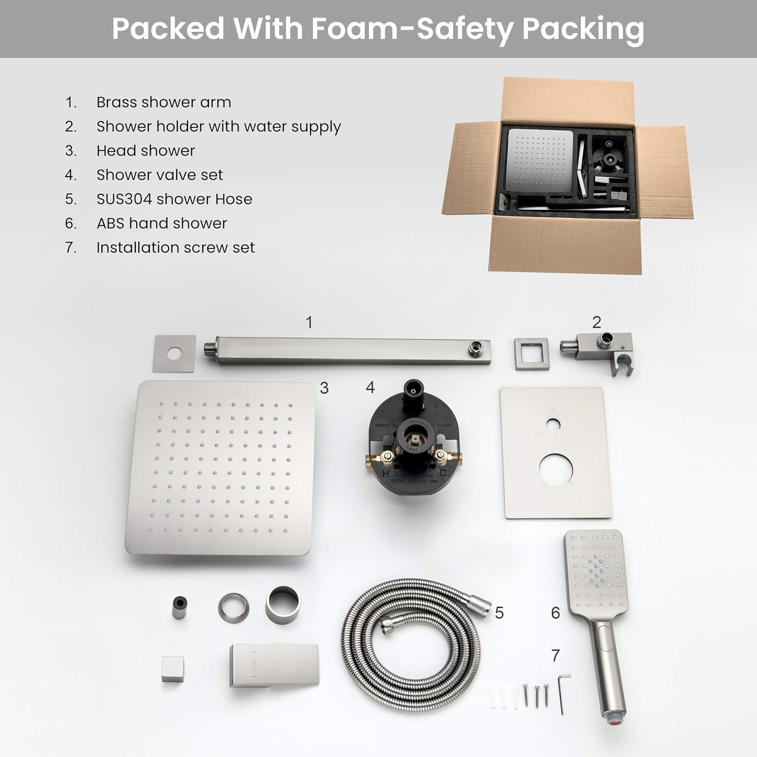 KIBI Cube Bathroom Shower System | 2-Function Wall Mounted Shower Faucet Set with Solid Brass Pressure Balanced Valve | Three Hand Shower Modes | 15-inch Long Shower Arm | Brushed Nickel (KSF405)