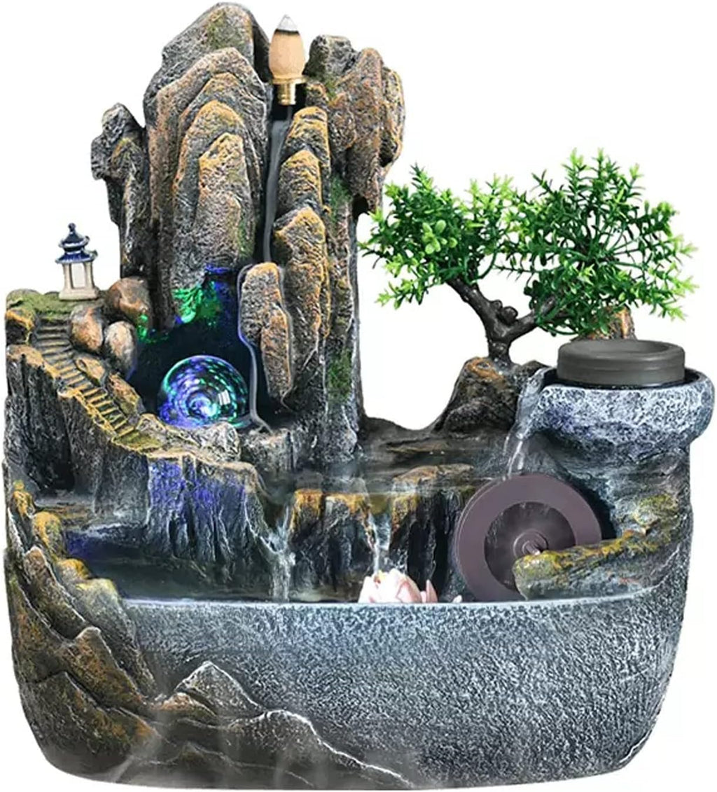 HIHELO Desktop Fountain Tabletop Fountain with Cascading Rock Waterfall and Rockery Stream Indoor Waterfall Function with Automatic Pump for Home Office Water Fountain Outdoor (Size : Small)