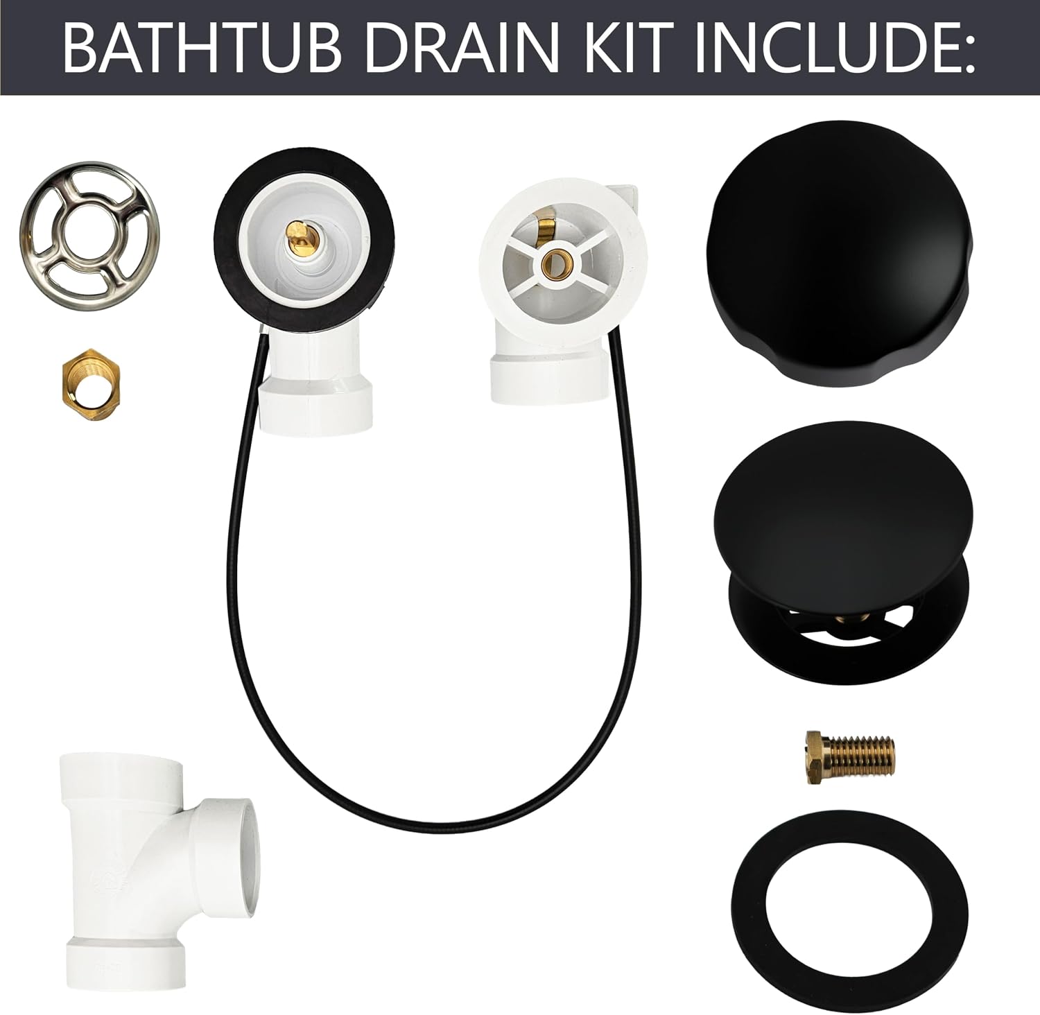 Westbrass PVC 45' Cable Drive Bath Waste & Overflow, Matte Black, D50P45-62