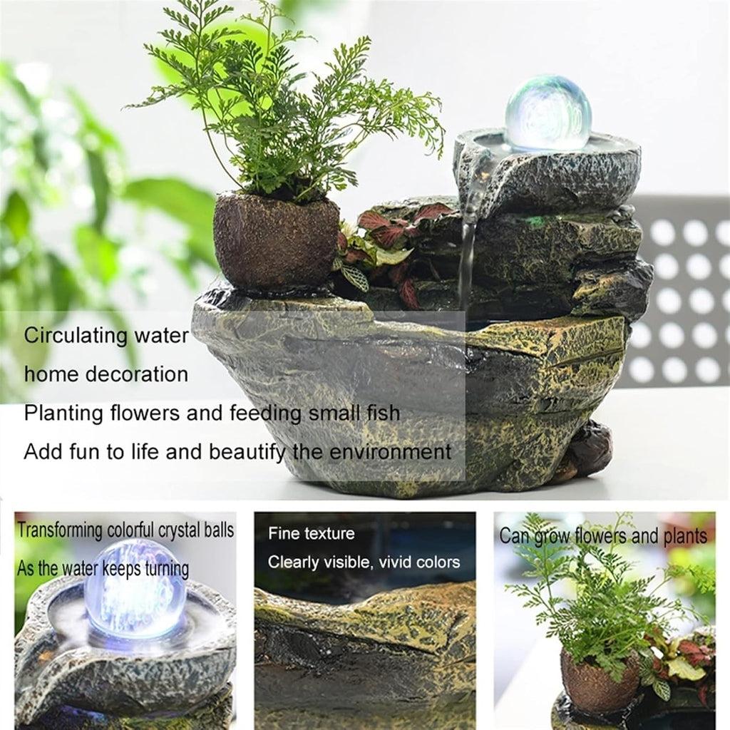 HIHELO Tabletop Fountain Desktop Fountain Rockery Flowing Water Fountain Ornaments Office Micro Landscape Tea Table Top Bonsai Interior Decoration Indoor Fountain