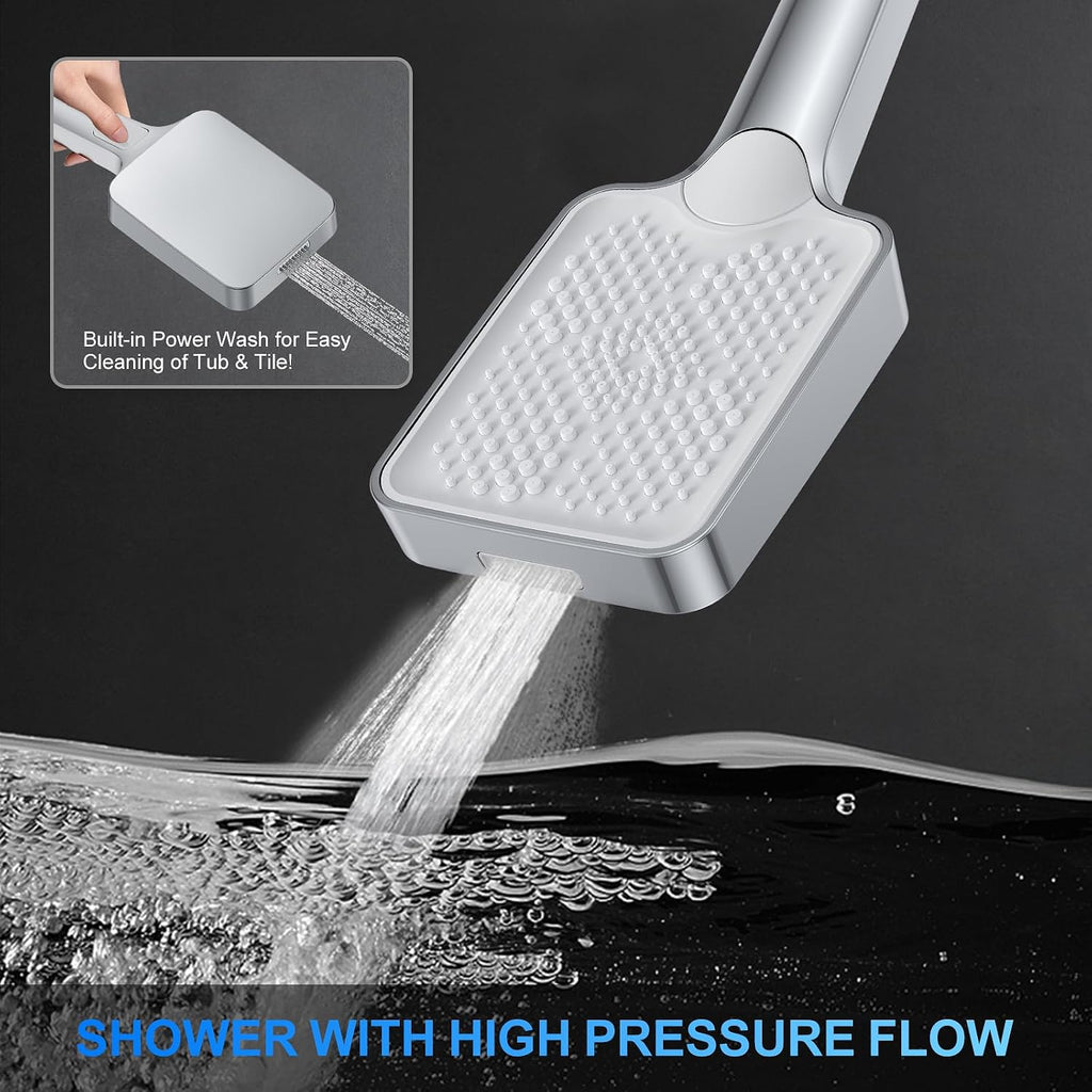 Shower Faucet Set, 12' Ceiling Mount Rainfall Shower System with 2 Rain Shower Head and Multi-function Handheld Head Push Button Diverter Shower Faucet Trim Kit (12', Polished Chrome)