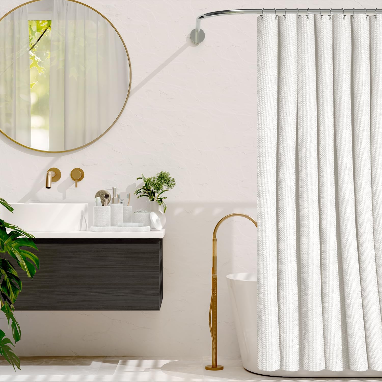 Hearth & Harbor White Bathroom Set - Bathroom Sets with Shower Curtain and Rugs, 21PC Bathroom Accessory Set, Shower Curtain Set with Soap Dispenser & Toothbrush Holder