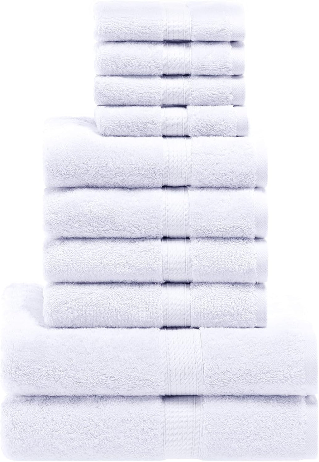 SUPERIOR Egyptian Cotton Pile 10 Piece Towel Set, Includes 2 Bath, 4 Hand, 4 Face Towels/Washcloths, Ultra Soft Luxury Towels, Thick Plush Essentials, Guest Bath, Spa, Hotel Bathroom, White
