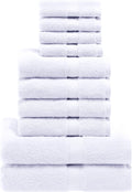 SUPERIOR Egyptian Cotton Pile 10 Piece Towel Set, Includes 2 Bath, 4 Hand, 4 Face Towels/Washcloths, Ultra Soft Luxury Towels, Thick Plush Essentials, Guest Bath, Spa, Hotel Bathroom, White