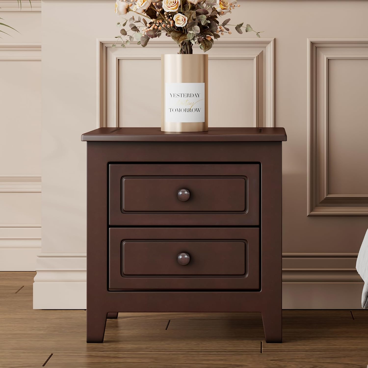 Harper & Bright Designs Bedroom Set Furniture, 3-Pieces Bedroom Sets, Queen Size Wood Platform Bed and 2 Nightstands, Dark Walnut