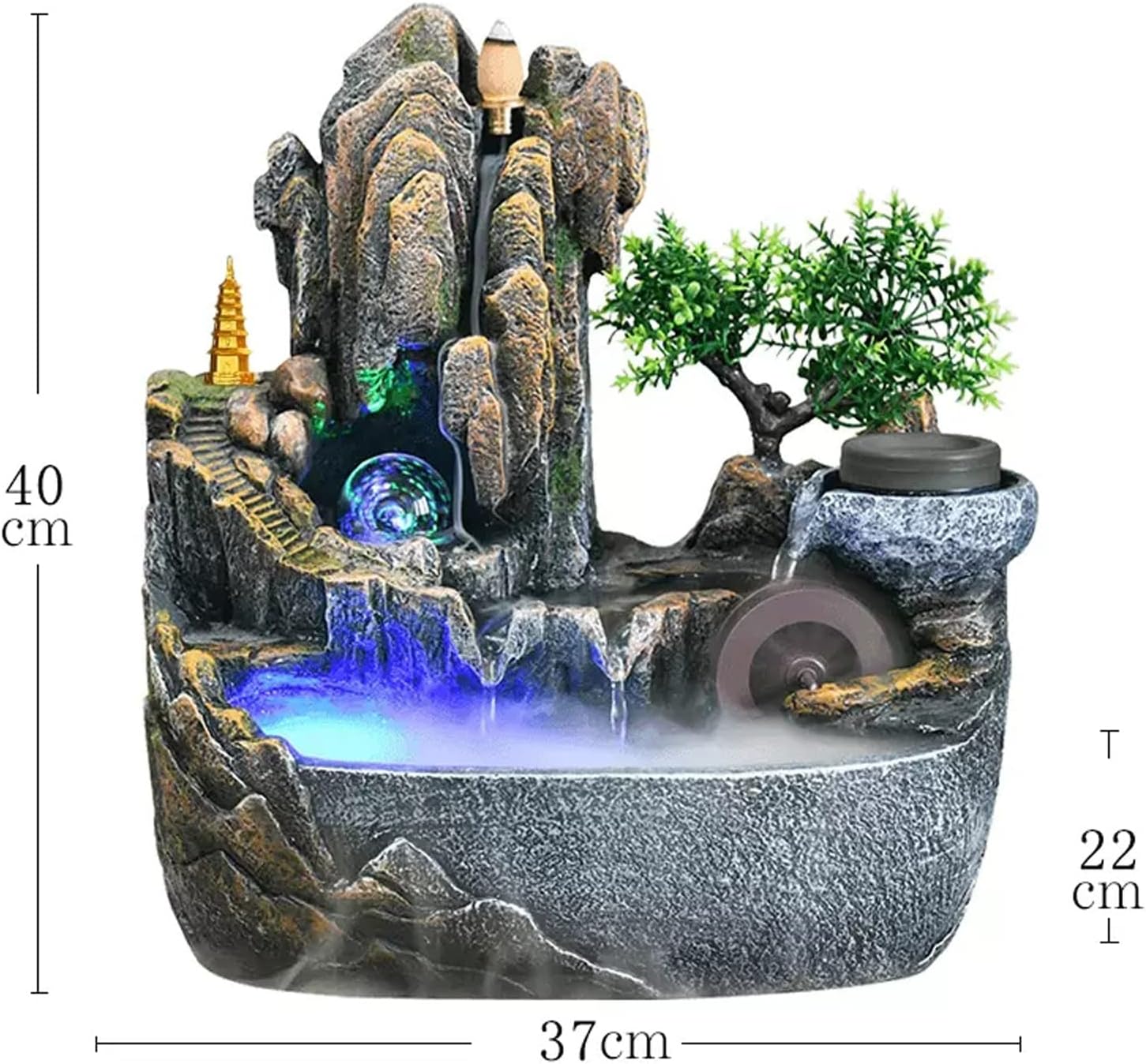HIHELO Desktop Fountain Tabletop Fountain with Cascading Rock Waterfall and Rockery Stream Indoor Waterfall Function with Automatic Pump for Home Office Water Fountain Outdoor (Size : Medium)