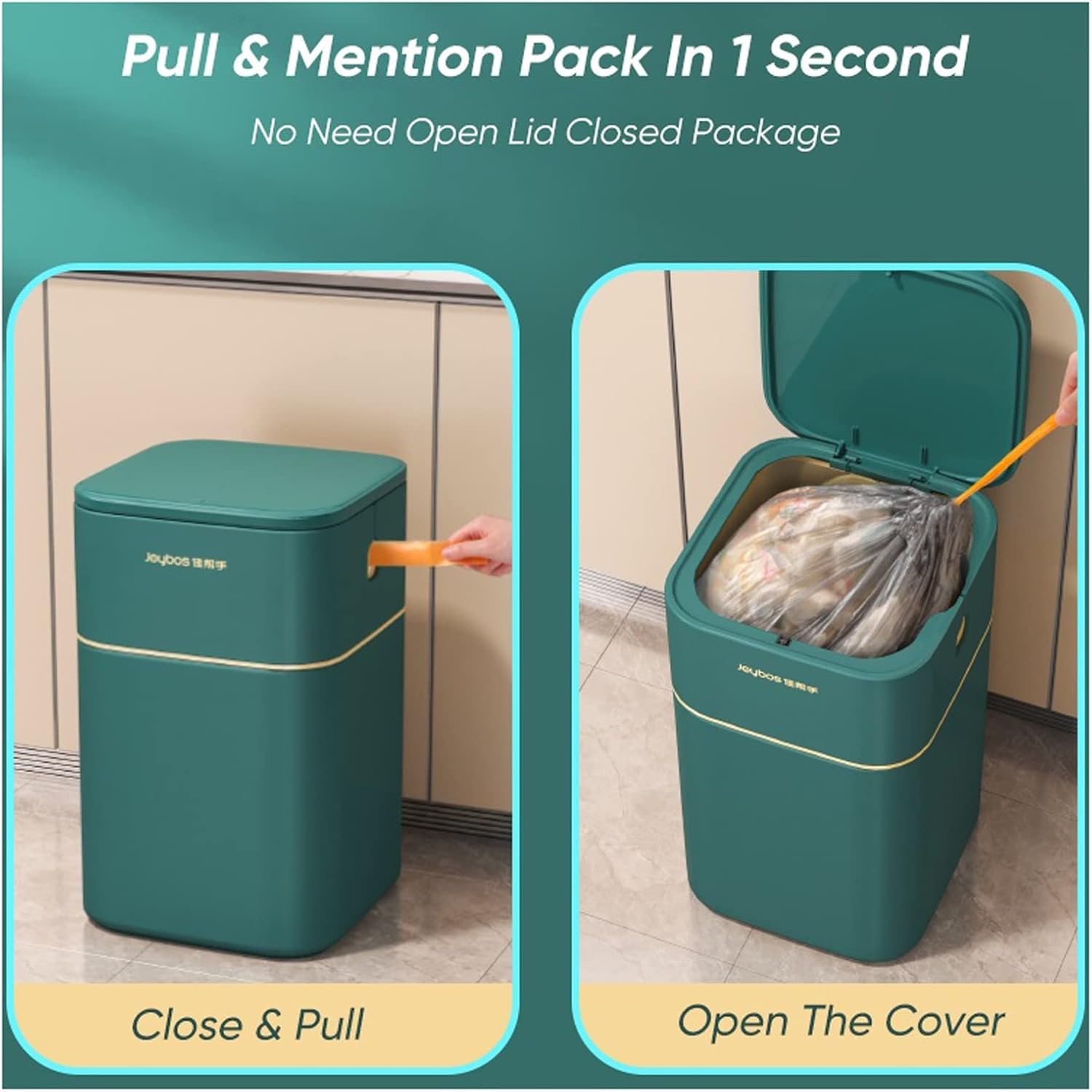 HIHELO Trash Bin Trash Can,Nordic Style Seal Press for Kitchen Bathroom Office Storage Bucket Dustbins Accessories with Lid Garbage Deep Green Deep Blue 15L Kitchen Trash Can (Color : Deep Blue)