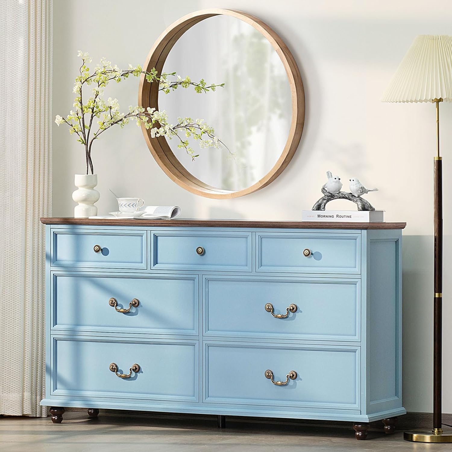 Joaxswe Farmhouse Dresser and Nightstand Sets 3 Piece, Nightstands Set of 2 and 7 Drawers Dressers for Bedroom, 54' Wide Dresser and 24' Inch Night Stand Set for Bedroom, Living Room, Hallway