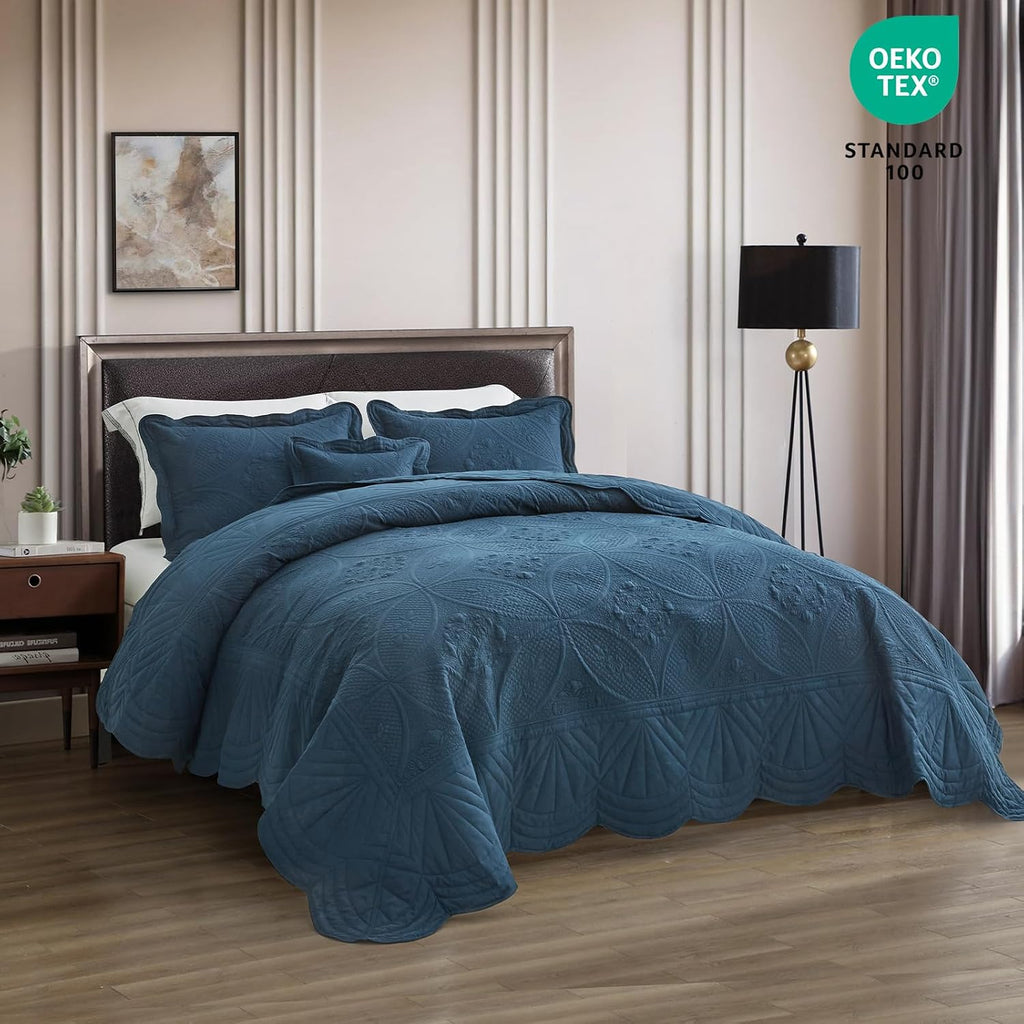 DaisyHuang Oversized Bedspread - King Size Bedding Cover - Modern & Contemporary Coverlet Set, Real Stitching, Reversible, Lightweight, 5 Piece, Navy