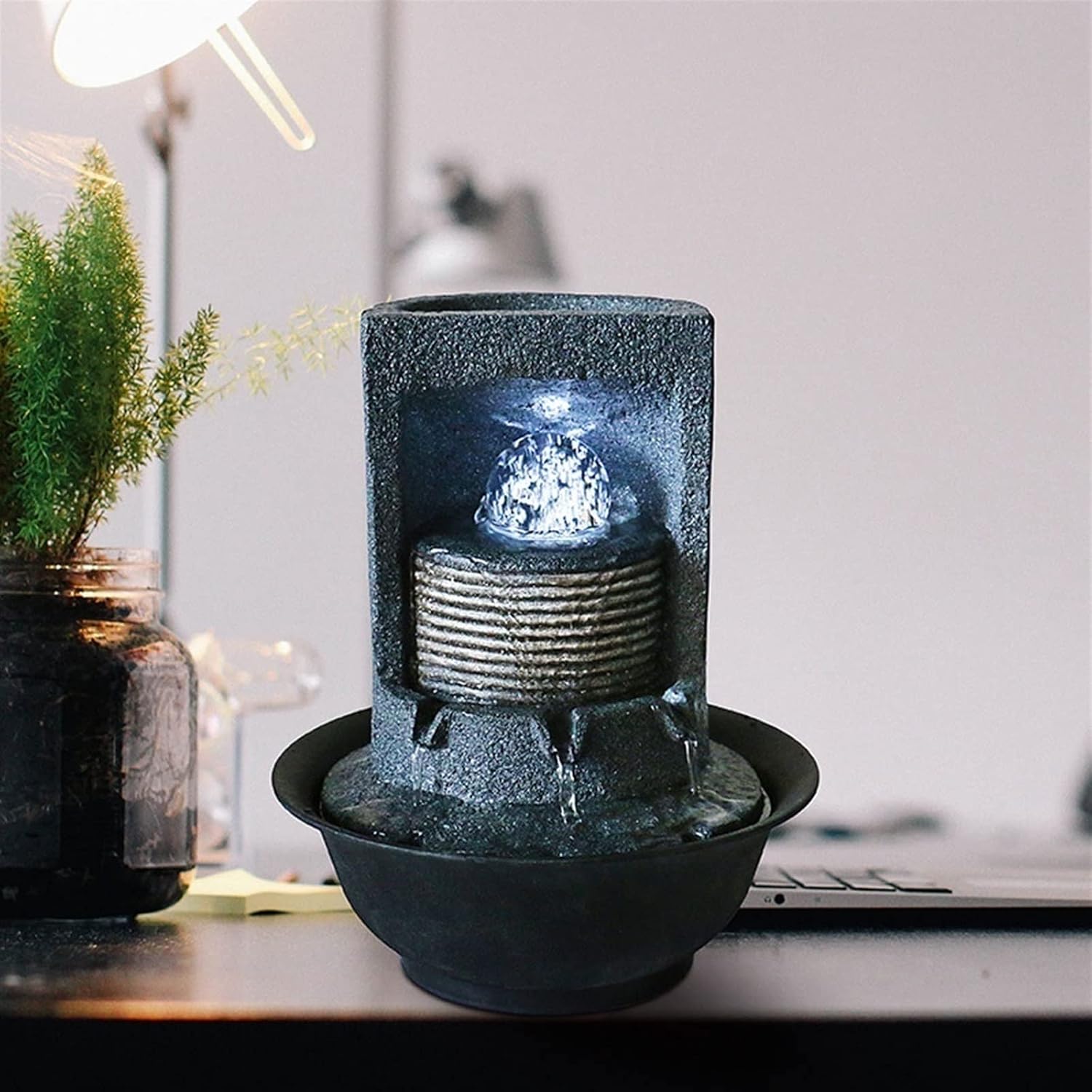 HIHELO Tabletop Fountain Desktop Fountain Living Room Decorative Waterfall Fountain Desk Decorative Fountain Indoor Flowing Water Decorative Fountain Indoor Fountain