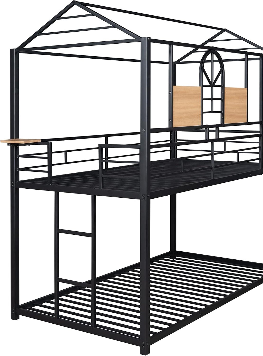 MERITLINE Metal Bunk Bed Twin Over Twin Bunk Bed Frame with Slide,Twin Over House Bed with Guardrails