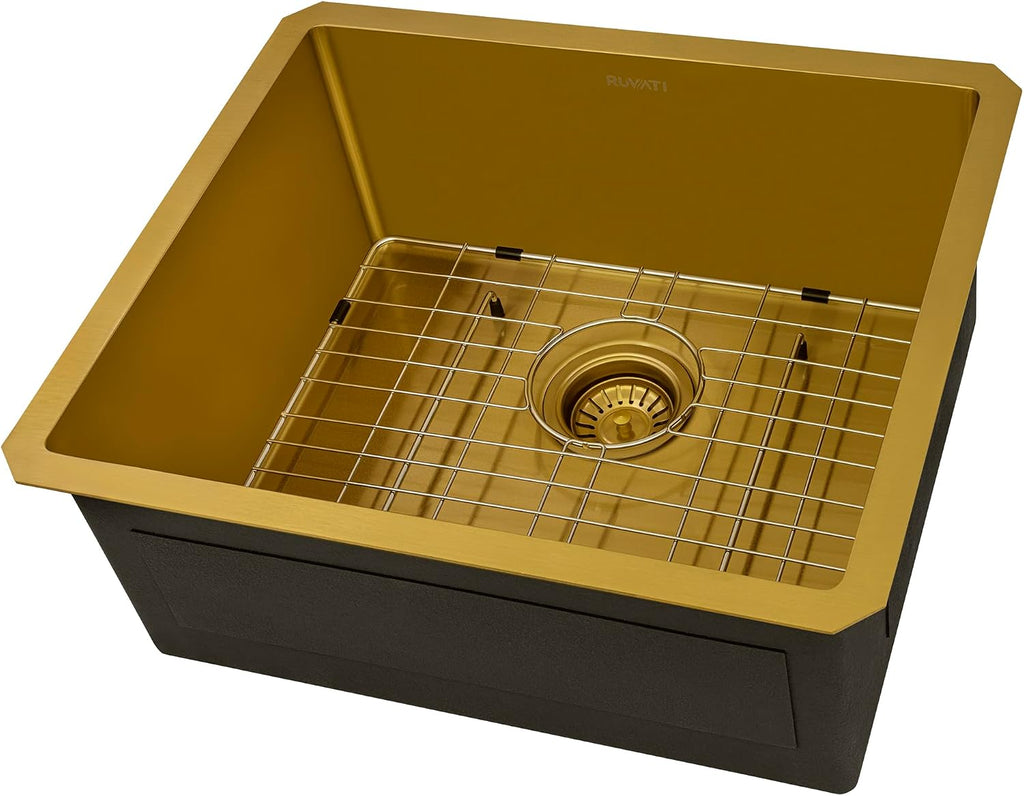 Ruvati 21-inch Polished Brass Matte Gold Stainless Steel Undermount Bar Prep Kitchen Sink 16 Gauge Rounded Corners Single Bowl - RVH7121GG