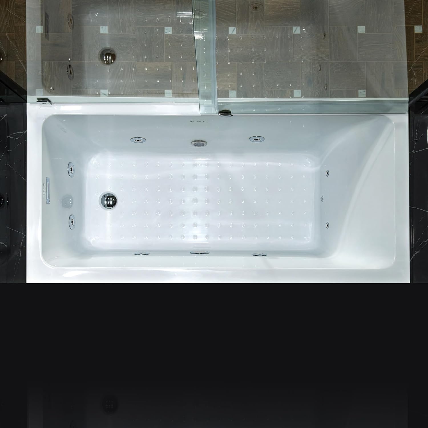WOODBRIDGE 60' x 30' Alcove Acrylic Rectangular Whirlpool Heated Jetted Tub in White with right Drain, Polished Chrome Finish, BS666-R-CH01