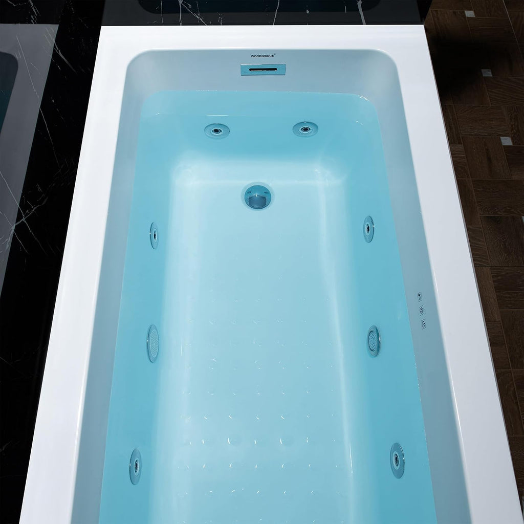 WOODBRIDGE 60' x 30' Alcove Acrylic Rectangular Whirlpool Heated Jetted Tub in White with right Drain, Polished Chrome Finish, BS666-R-CH01