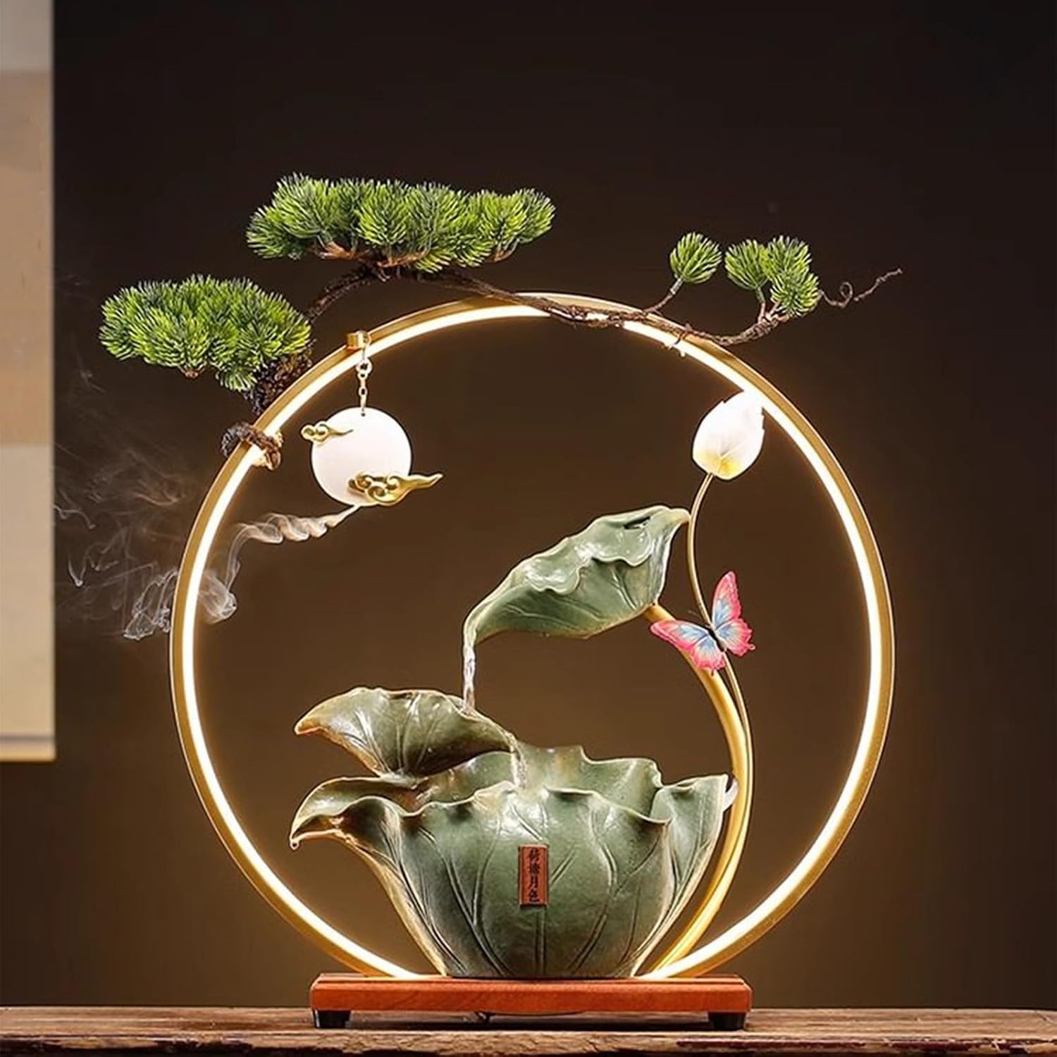 Table Fountain, Waterfall Tabletop, Fountains Indoor, with LED Lights, for Home Office Ambience, for Office, Bedroom, Living Room(19.7x7.1x20.5in)