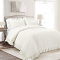 Lush Decor Reyna Ruffle Cotton Duvet Cover Set 3 Piece Set California King, White - King Size Bedding Set - White Duvet King - Ruffled Bedding - Coquette Decor