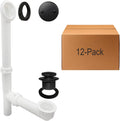 Westbrass 593244-12-62 14' x 1-1/2' White Tubular Bathtub Waste & Overflow Assembly with Tip-Toe Drain Plug and 2-Hole Faceplate, Matte Black (12-Pack)