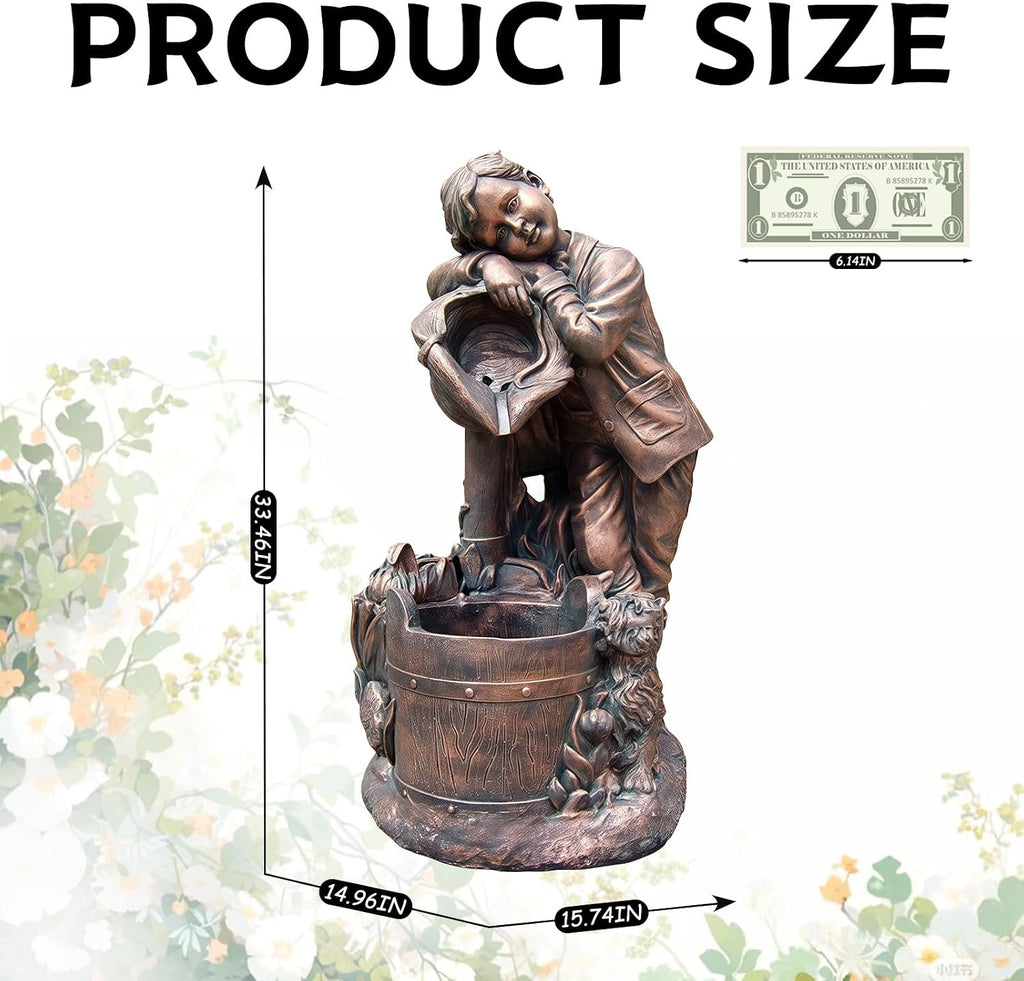 Top Outdoor Water Fountain Outside, Garden Water Fountain Decor for Gardens, Landscaping, Patios, Lawns (Bronze)
