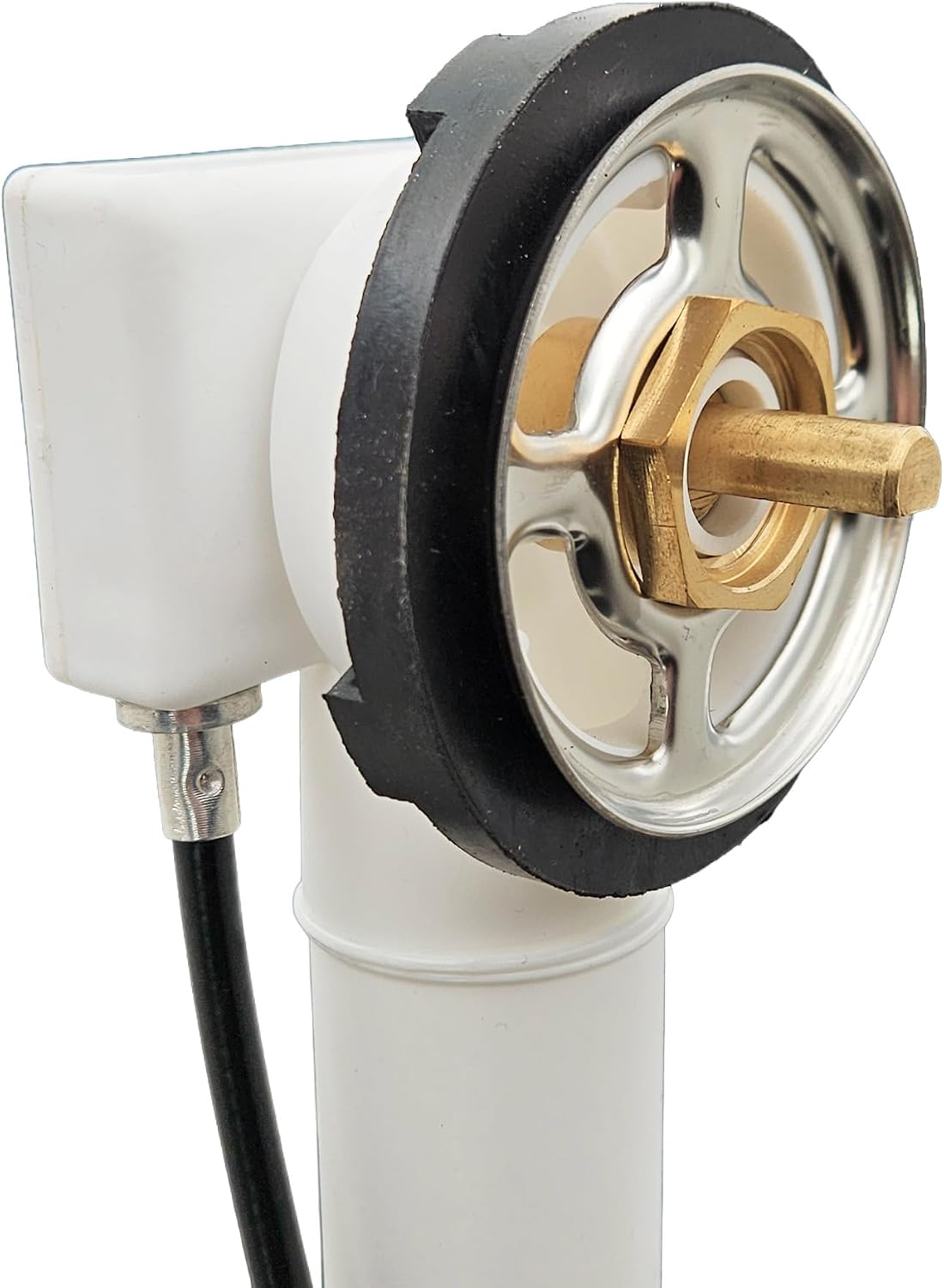 Westbrass A50P27TLE-65 27' Cable Drive Bath Drain Trim Kit with Rotary Overflow Cover Knob, European Stopper and Poly Tubular Pipes, Biscuit