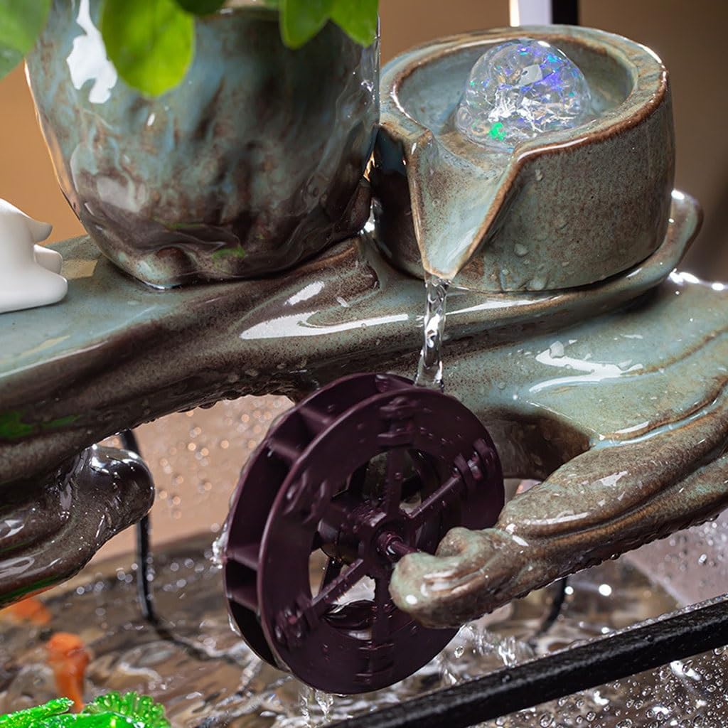 GUERNSEY Tabletop Fountain Chinese Desktop Water Fountain Creative Simple Circulating Water Ornaments Living Room Office Desktop Fish Tank Indoor Waterfall Feature Indoor Fountain